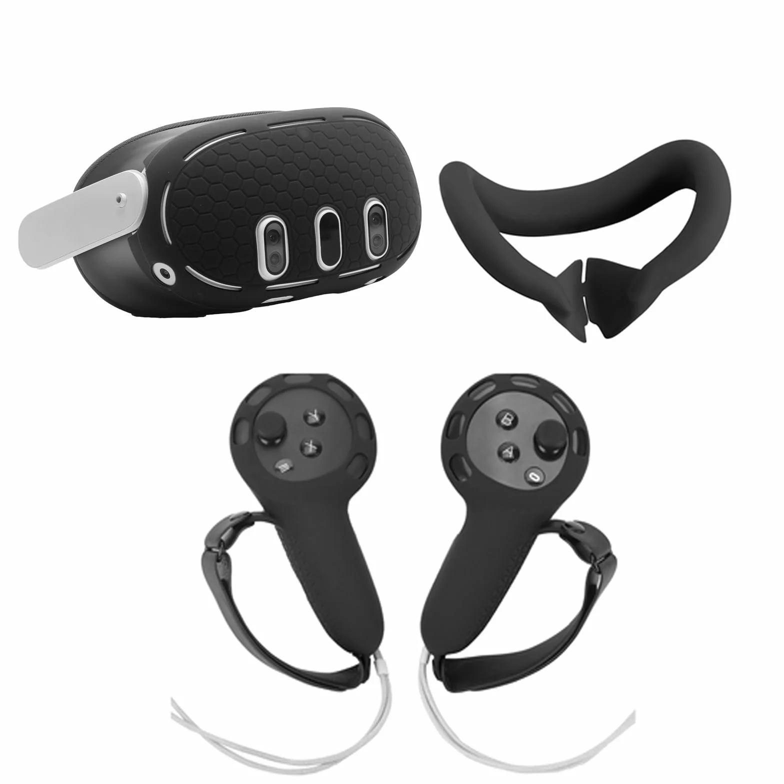 Zestaw silikonowych etui ochronnych kompatybilny z Meta Quest 3, osłona zestawu słuchawkowego z przodu + osłona twarzy VR + osłona uchwytu na kontroler dotykowy, wymienne akcesoria VR (czarny)