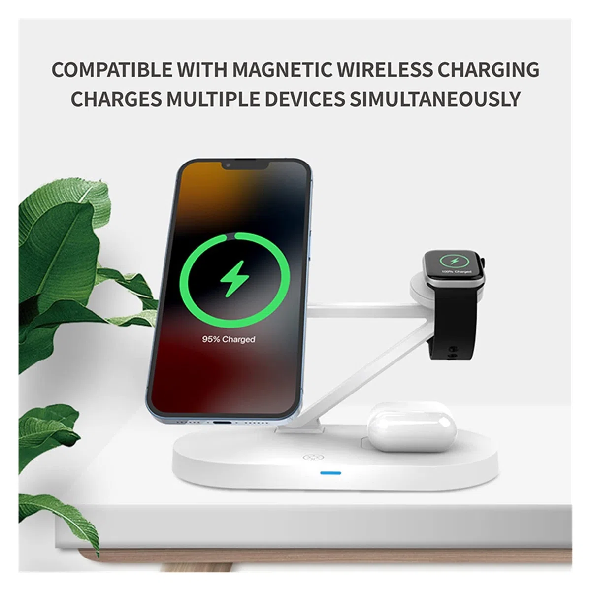 Ładowarka bezprzewodowa 3 w 1 Uchwyt magnetyczny do stacji ładowania indukcyjnego telefonu do słuchawek do zegarków Kompaktowy i mocny(Wit)