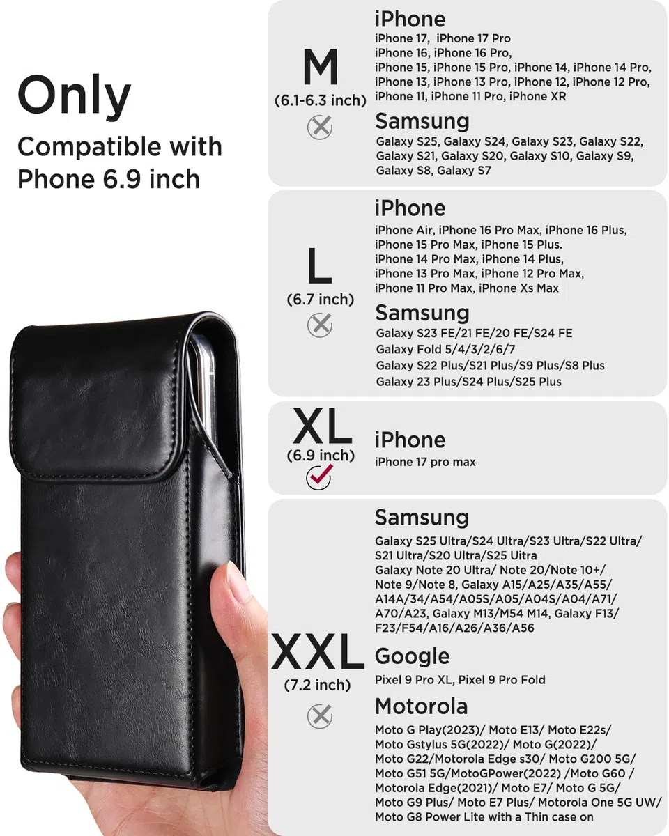 Miimall Etui na telefon kompatybilne z iPhone 17 Pro Max, [zamknięcie magnetyczne] [klips do paska] skórzane etui uchwyt na telefon, osłona szlufki na pasek do iPhone'a 17 Pro Max, czarna