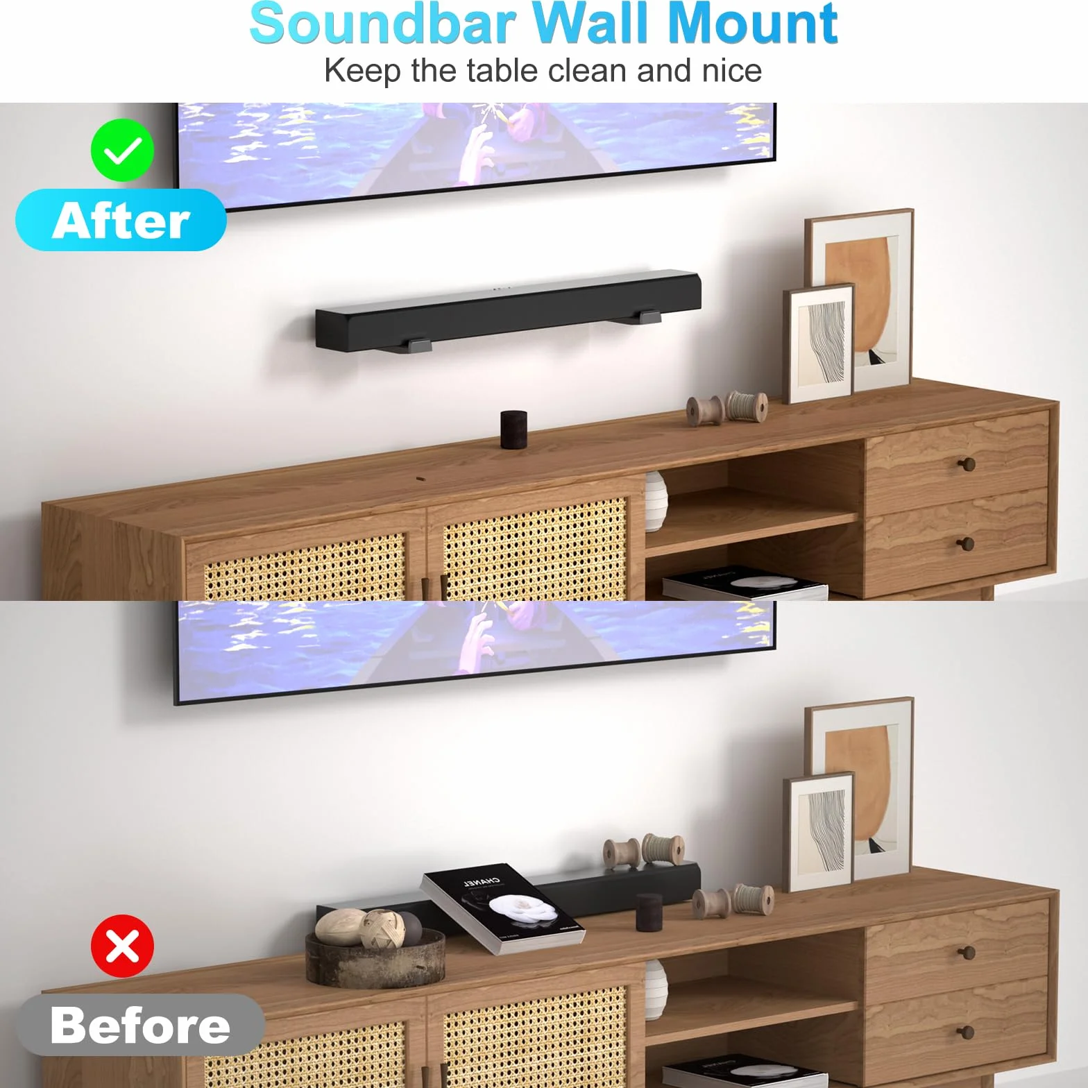 ZUOLACO Uchwyt ścienny soundbar do Samsung, Bose, Vizio, LG, Sony, JBL, Sonos i innych uchwytów pod telewizorem, nośność do 15 kg, regulacja głębokości 9 cm - 16,3 cm, półka soundbar, czarny