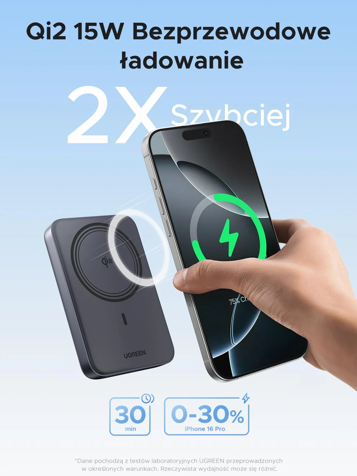 UGREEN Nexode Qi2 Wireless Powerbank 10000mAh kompatybilny z bezprzewodowym powerbankiem Magsafe 15W i szybkim ładowaniem USB-C 20W kompatybilnym z iPhone 16 Pro Max/16/15-12
