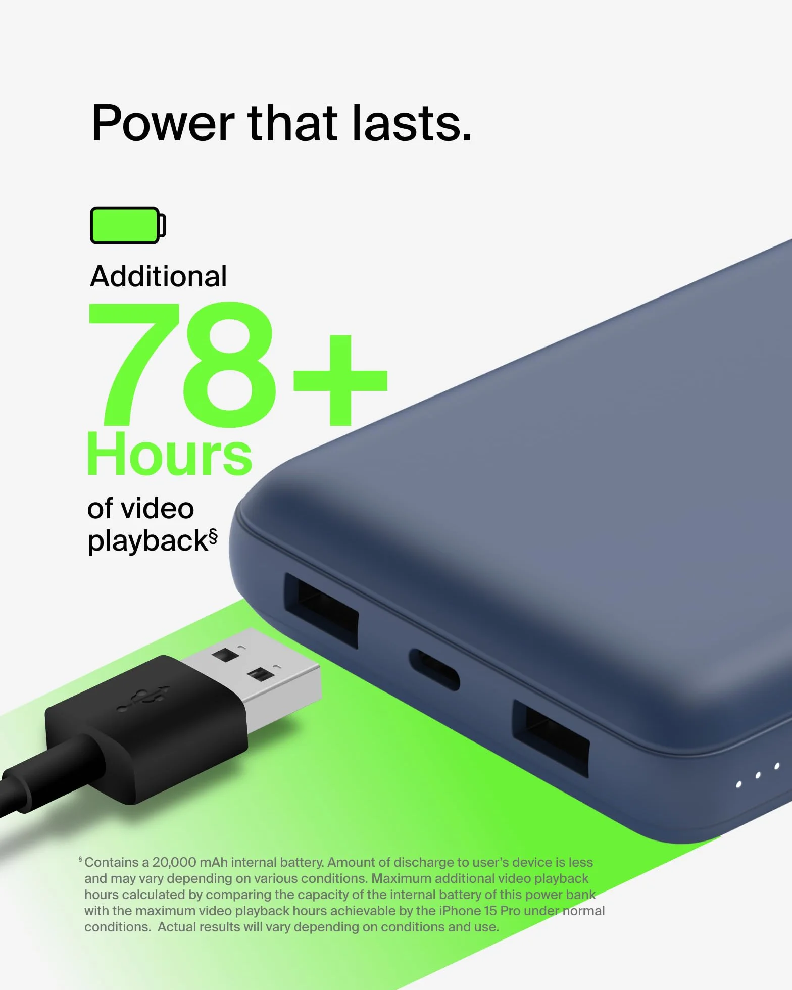 Belkin BPB012, Przenośna ładowarka USB C 20 000 mAh, powerbank 20K z wejściem/wyjściem USB typu C i 2 portami USB A, w zestawie kabel USB C na A, do iPhone'a, Galaxy i innych urządzeń, Niebieska
