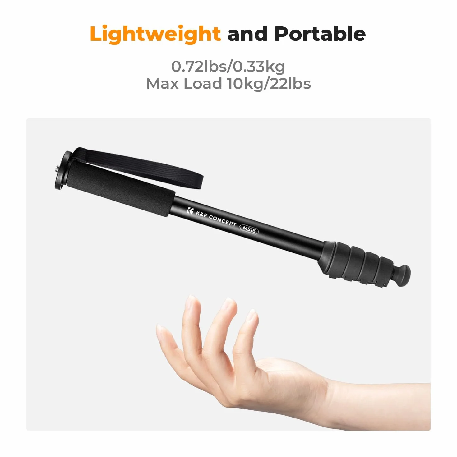 K&F Concept Monopod do aparatu, 160 cm aluminiowa fotografia kompaktowy monopod o 5-częściowej wysokości, lekki monopod podróżny do aparatu DSLR, nośność 10 kg/22 lbs, MS16