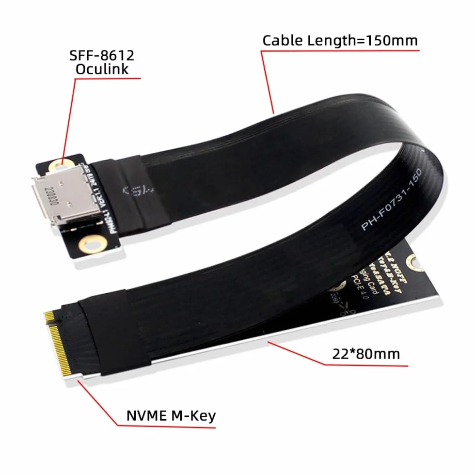 CY Kabel hosta 2280 NGFF PCI-E4.0 M.2 M-key do Oculink SFF-8612 SFF-8611 15 cm dla NVME U.2 SSD Egpu
