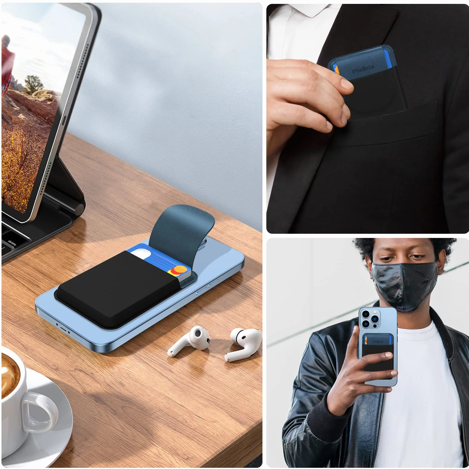 Phelinta Magnetic Wallet Kompatybilny z MagSafe Wallet dla iPhone 17/Air/16/15/14/13/12 Serii, Magnetyczny Portfel na Karty Kredytowe z Klapką, Przechowuj 5 Karty