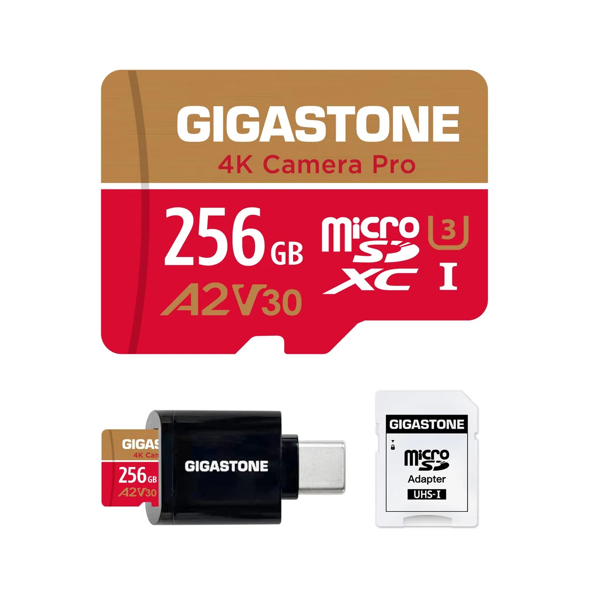 [5-letnie odzyskiwanie danych] Gigastone karta micro SD 256 GB, kamera 4K Pro, A2 V30 UHS-I U3, do 100 MB/s, do smartfona, GoPro, kamery akcji, wideo 4K UHD, Nintendo Switch, z adapterem i czytnikiem