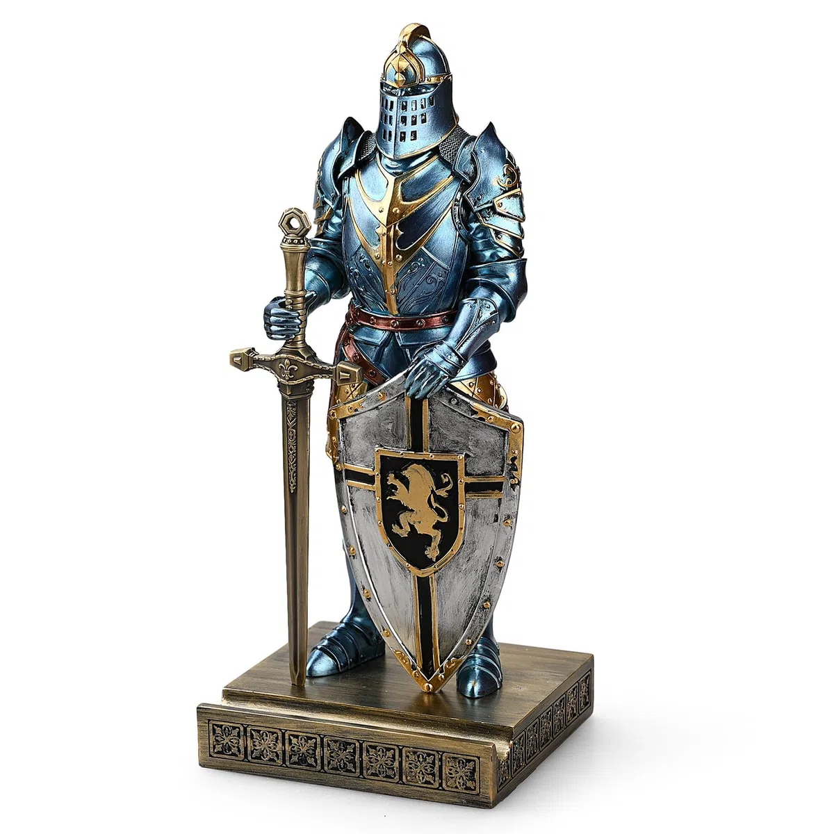 Ozdoba King's Guard figurka rycerza na biurko, akcesoria biurkowe, uchwyt na długopis, stojak do papieru do biura i domu (niebieski)