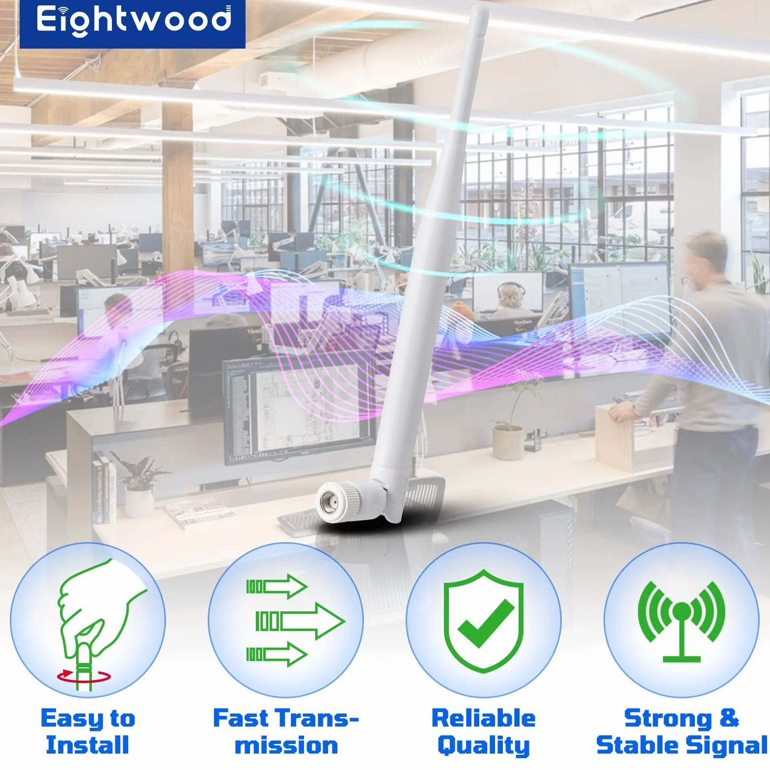 Eightwood Antena WiFi 2,4 G/5,8 G Dual Band (2 szt.) RPSMA do Kamery Bezpieczeństwa, Bezprzewodowego AV Audio Video Odbiornika, HDMI Extendera, Routera Sieciowego, Bramy IoT, WiFi AP, Modemu, Hotspota