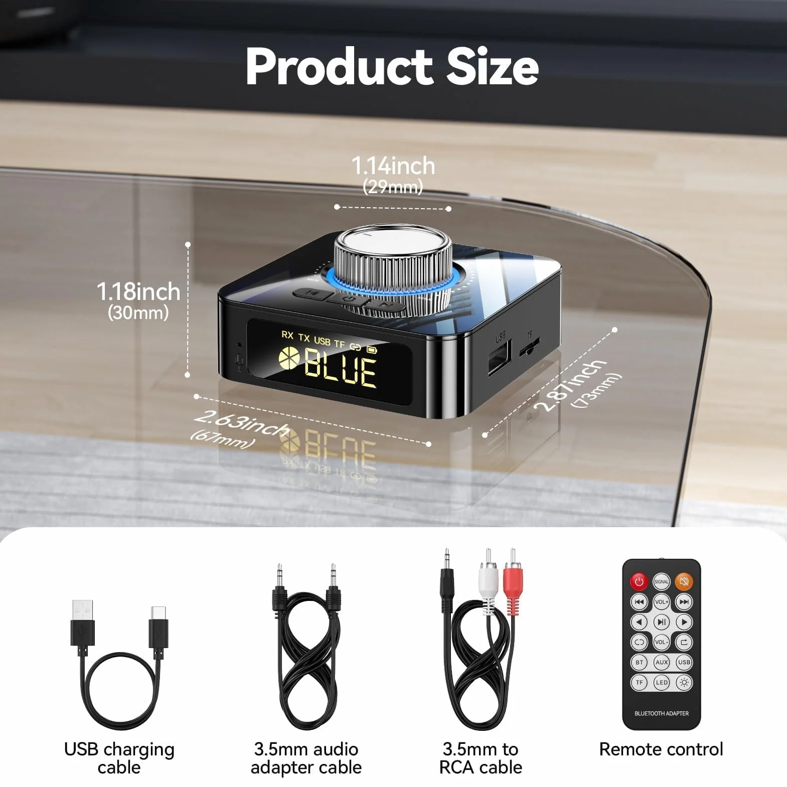 GlasFlength Adapter Bluetooth stereo, odbiornik Bluetooth 5,4 z kablem AUX 3,5 mm RCA Low Latency 49 ft, HiFi Bluetooth Audio Receiver do TV/głośnika/komputera stacjonarnego/projektorów