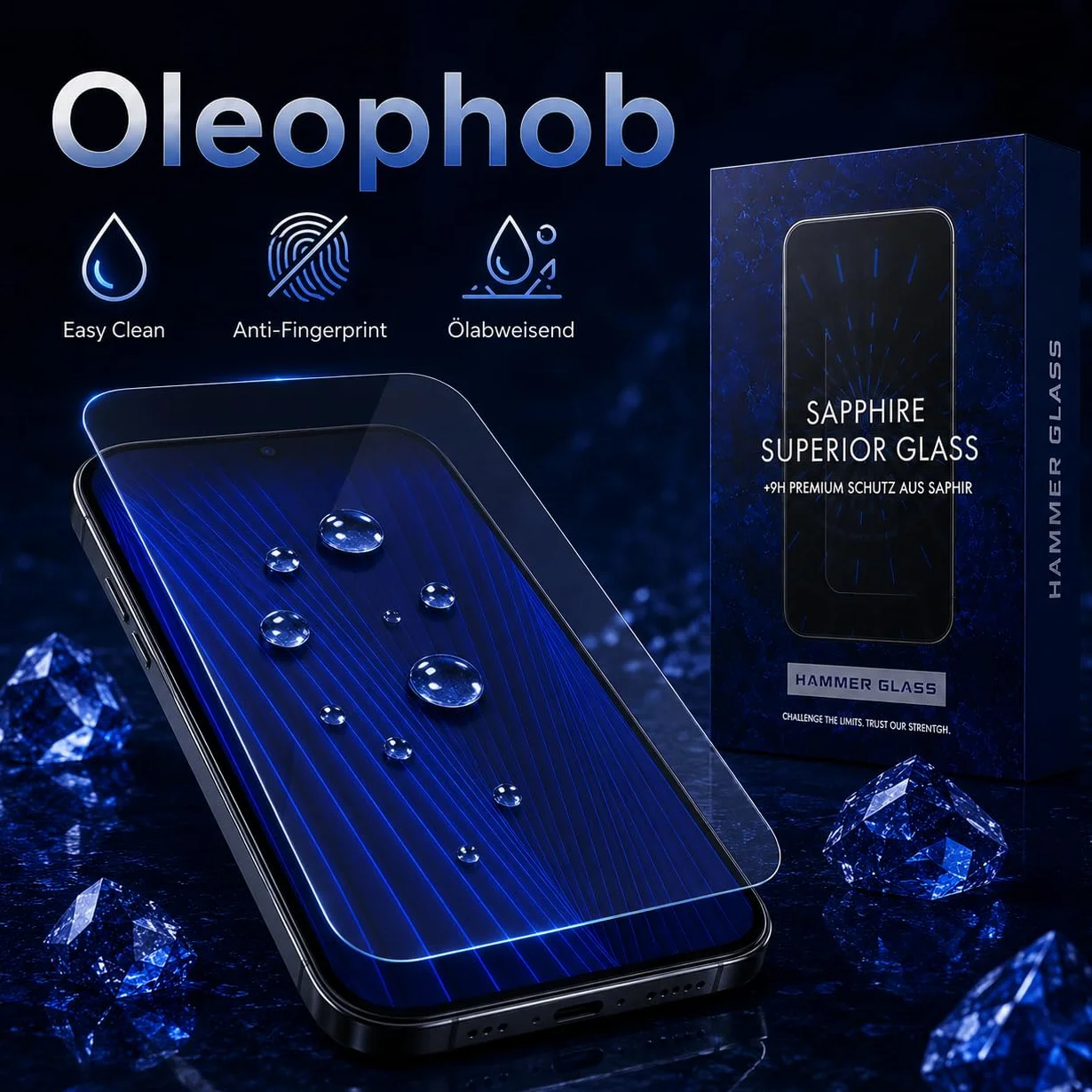 Hammer Glass 100% szafirowe szkło młotkowe do iPhone 16e, szkło pancerne, twardość ponad 9H 9H + szkło ochronne na wyświetlacz z szafiru 6,1", łatwe narzędzie instalacyjne, ultra przezroczyste i