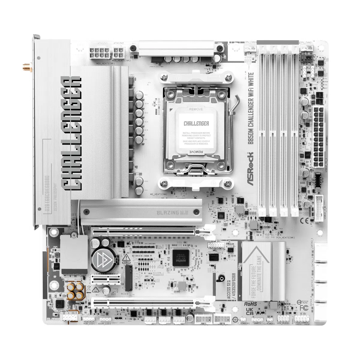 ASRock B850M Challenger WiFi White Socket AM5 Micro-ATX płyta główna, kompatybilna z AMD Ryzen Series 9000/8000/7000, B850, DDR5 8000+(OC), PCIe 5.0, WiFi 7, LAN 2.5G, porty Lightning do gier