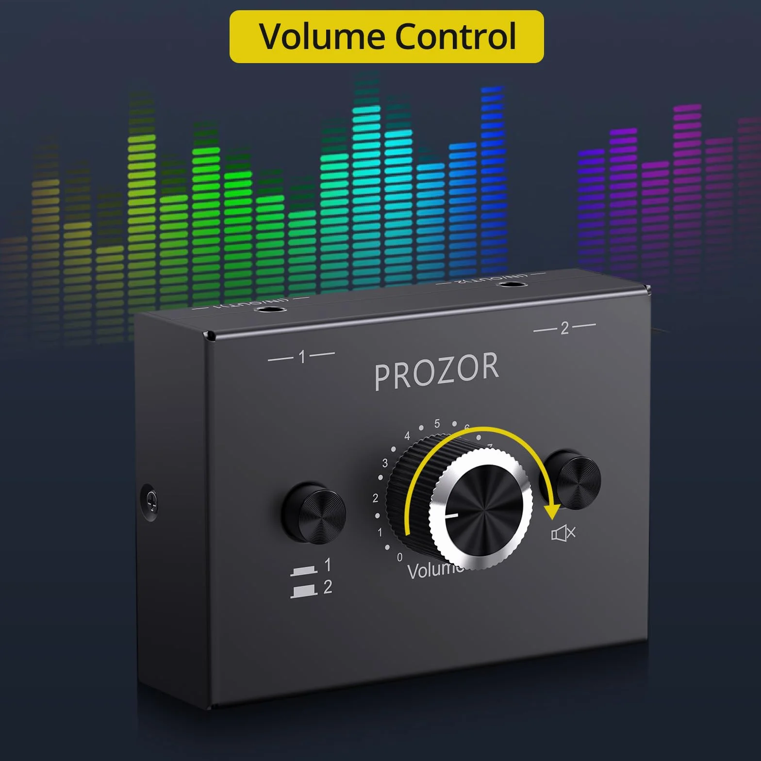 PROZOR Dwukierunkowy przełącznik audio, 3,5 mm, przełącznik audio, 2 (1) IN-1(2) Out z regulacją głośności, kabel 3,5 mm do komputera, telewizora, głośników