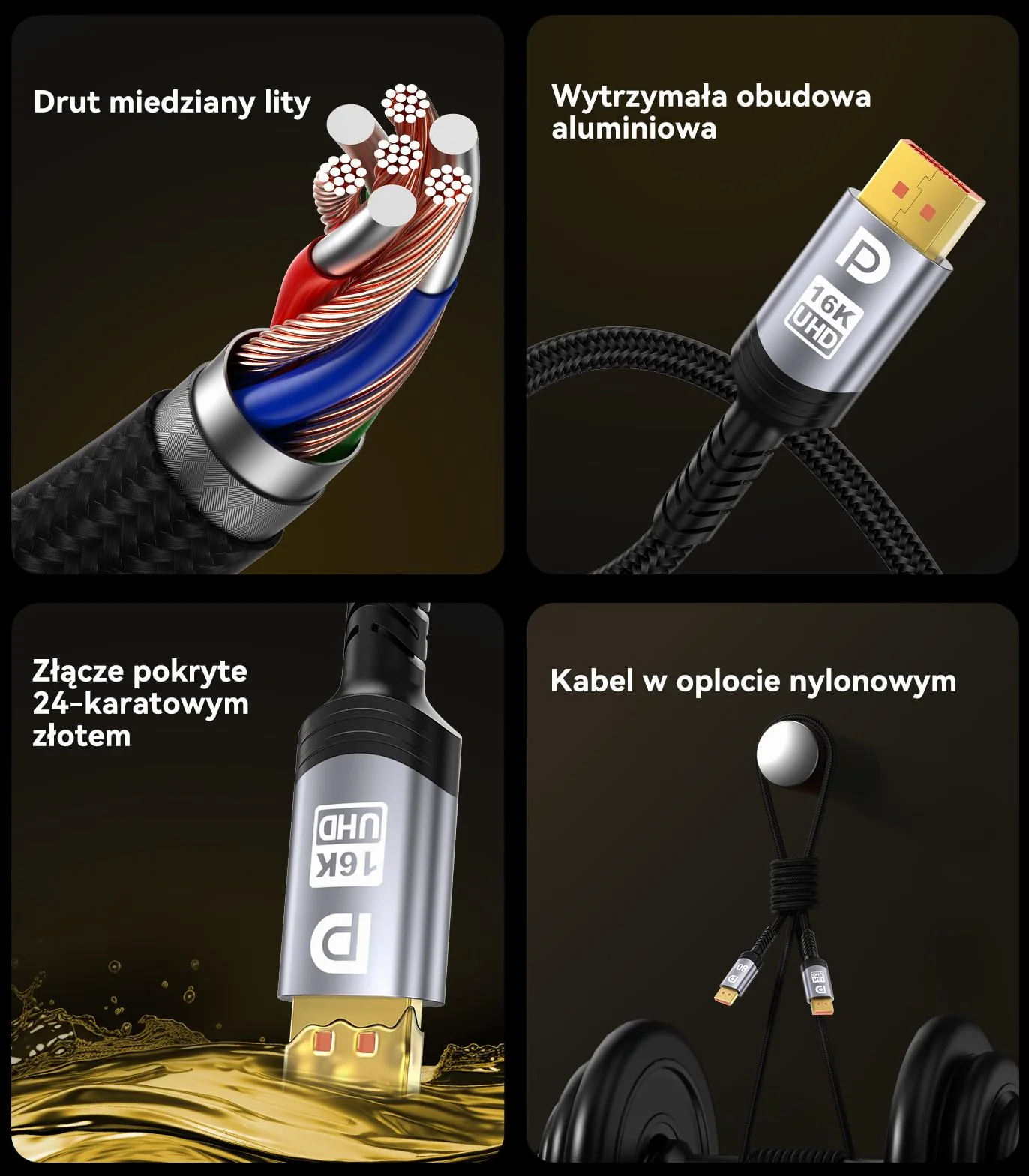 Sniokco 80Gbps Kabel DisplayPort 2.1 1.5M, VESA Certyfikat 16K DP Kabel 16K@60Hz 8K@240Hz 4K@540Hz 360Hz 240Hz Kompatybilny z HDR HDCP 2.3 DSC FreeSync G-Sync Monitor Grafika RTX 5090 4090 PC HDTV