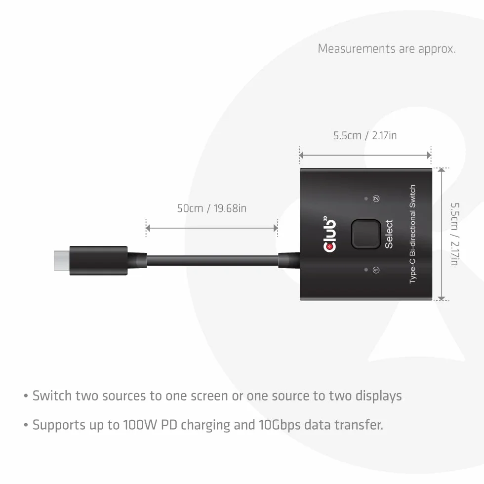 Club3D CSV-2511 USB-C dwukierunkowe wideo dane PD Switch