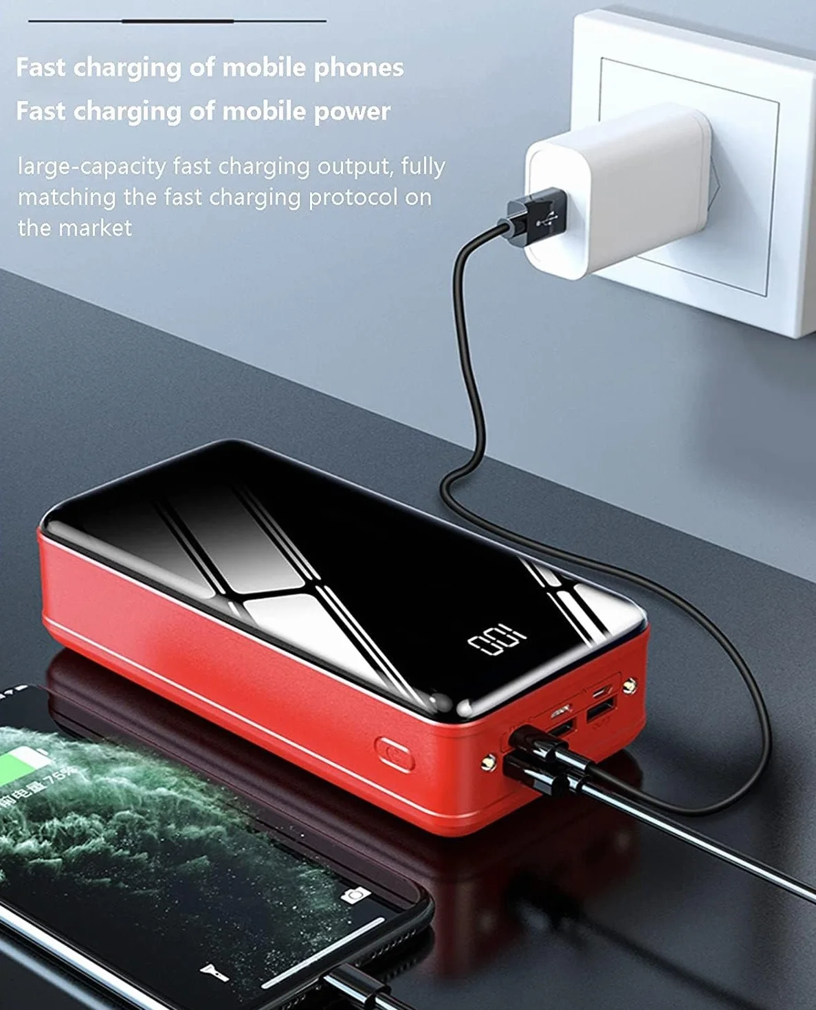 Wodoodporna bateria o dużej pojemności 50000 mAh, przenośna ładowarka, powerbank, 3 wyjścia, 3 wejścia, szybkie ładowanie do smartfonów, tabletów, konsol do gier (czarna)