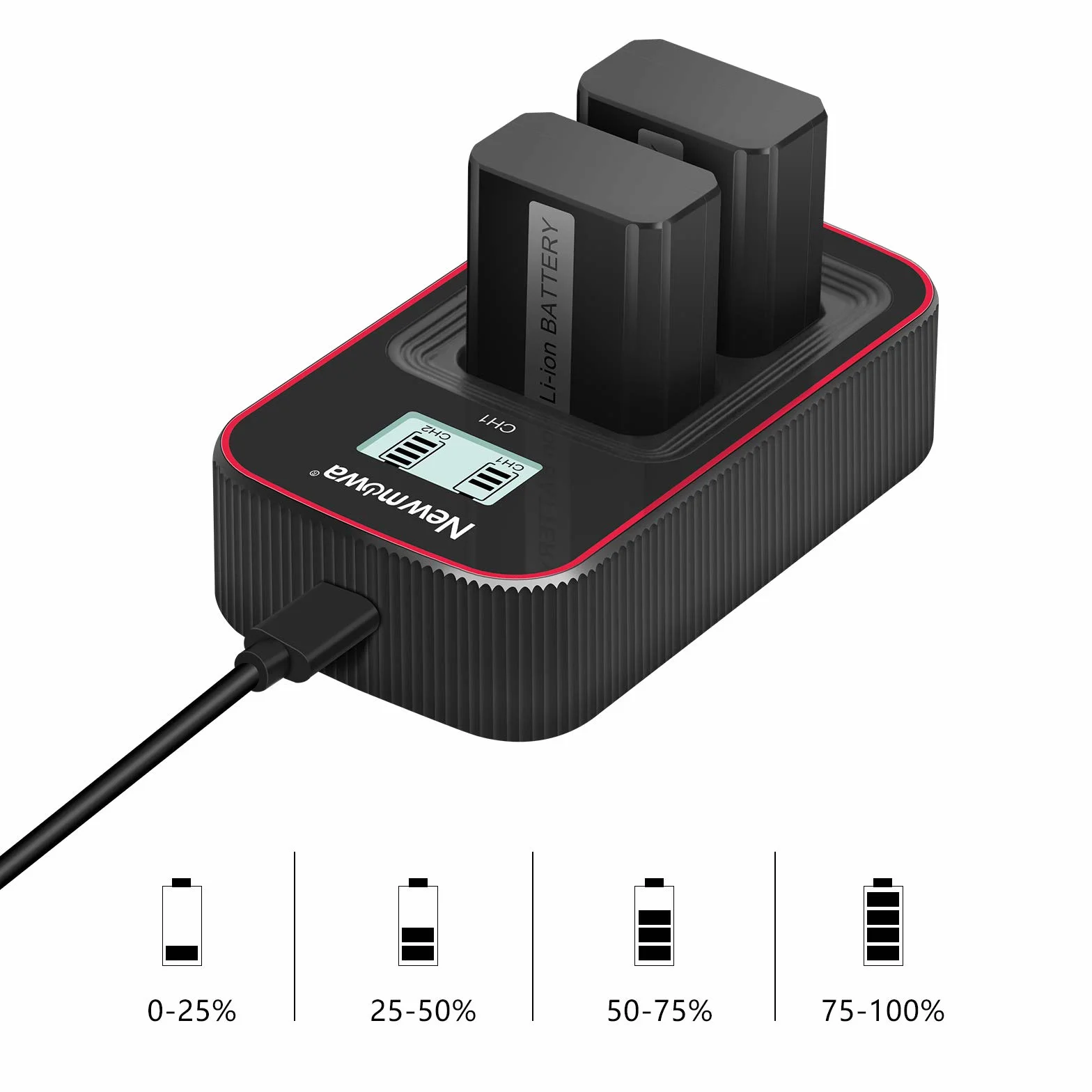 Newmowa NP-FW50 zapasowa bateria (2 sztuki) i inteligentna ładowarka USB z wyświetlaczem LCD do NP-FW50 i Sony ZV-E10, a6000, a6100, a6300, Alpha a3000, Alpha a5000, DSC-RX10, RX10 IV