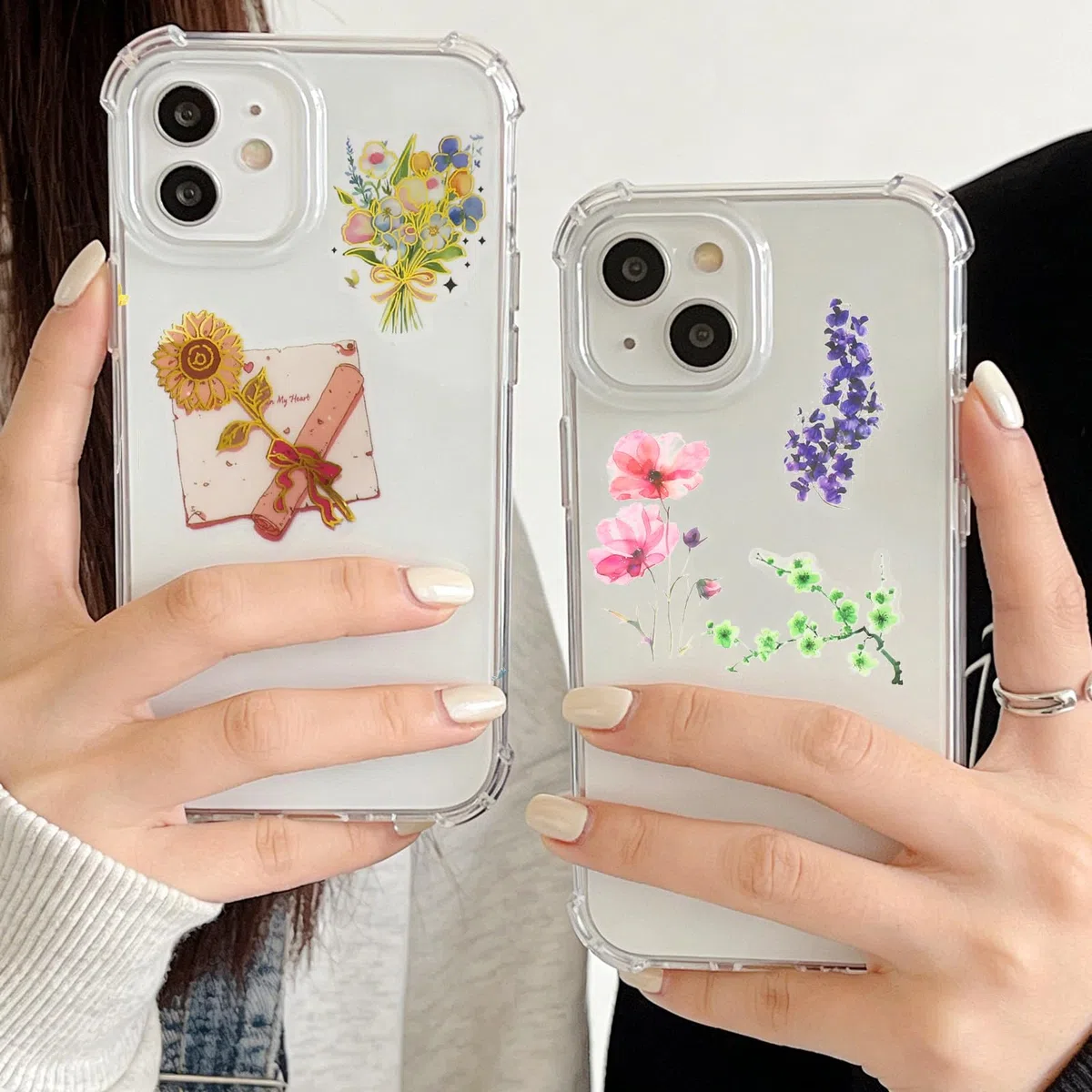 100 przezroczystych naklejek do scrapbookingu, naklejki kwiatowe, PET i rośliny, samoprzylepne, wodoodporne, do scrapbookingu, albumu fotograficznego, dziennika, etui na telefon komórkowy