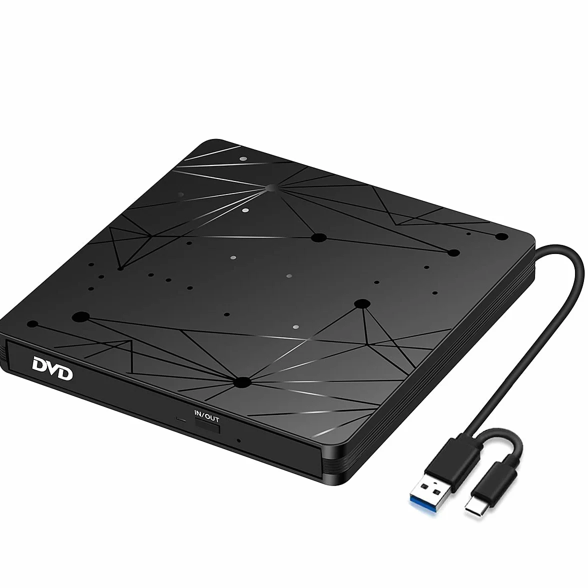 LMEN Zewnętrzny Napęd CD DVD USB3.0, Przenośny Czytnik Dysków CD DVD +/- R/RW z USB 3.0 i Type-C, Reader DVD Drive Slim Odtwarzacz CD USB do Laptopa/PC/Windows 11/10/8/7/Vista/XP/Mac OS/Linux, Czarna