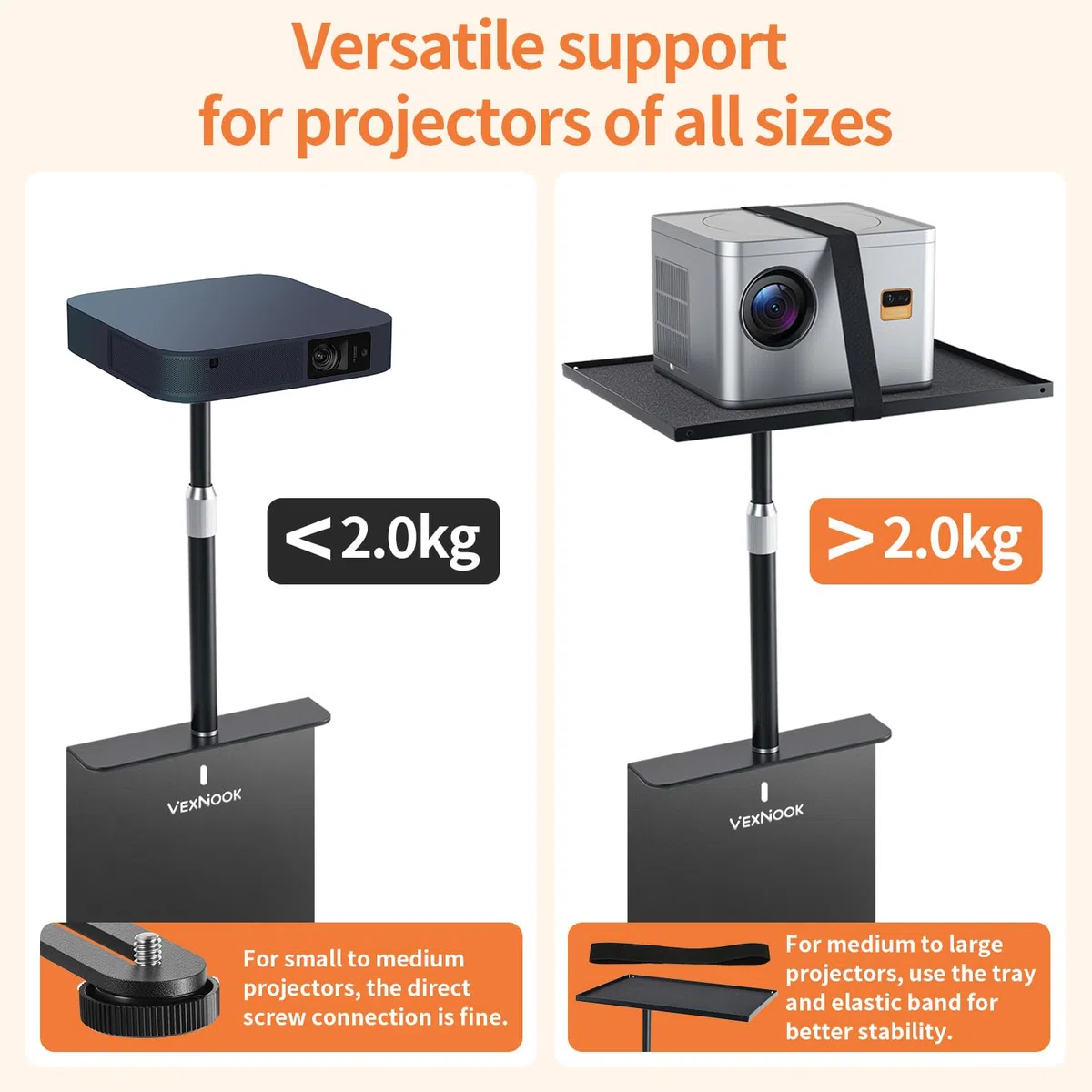 Uchwyt do projektora do łóżka i sofy z metalową misą – regulowana długość stojaka 24-41 cm, ukryty design, uchwyt na łóżko, sofę, do projektora, kompatybilność ze 100% projektorami XGIMI