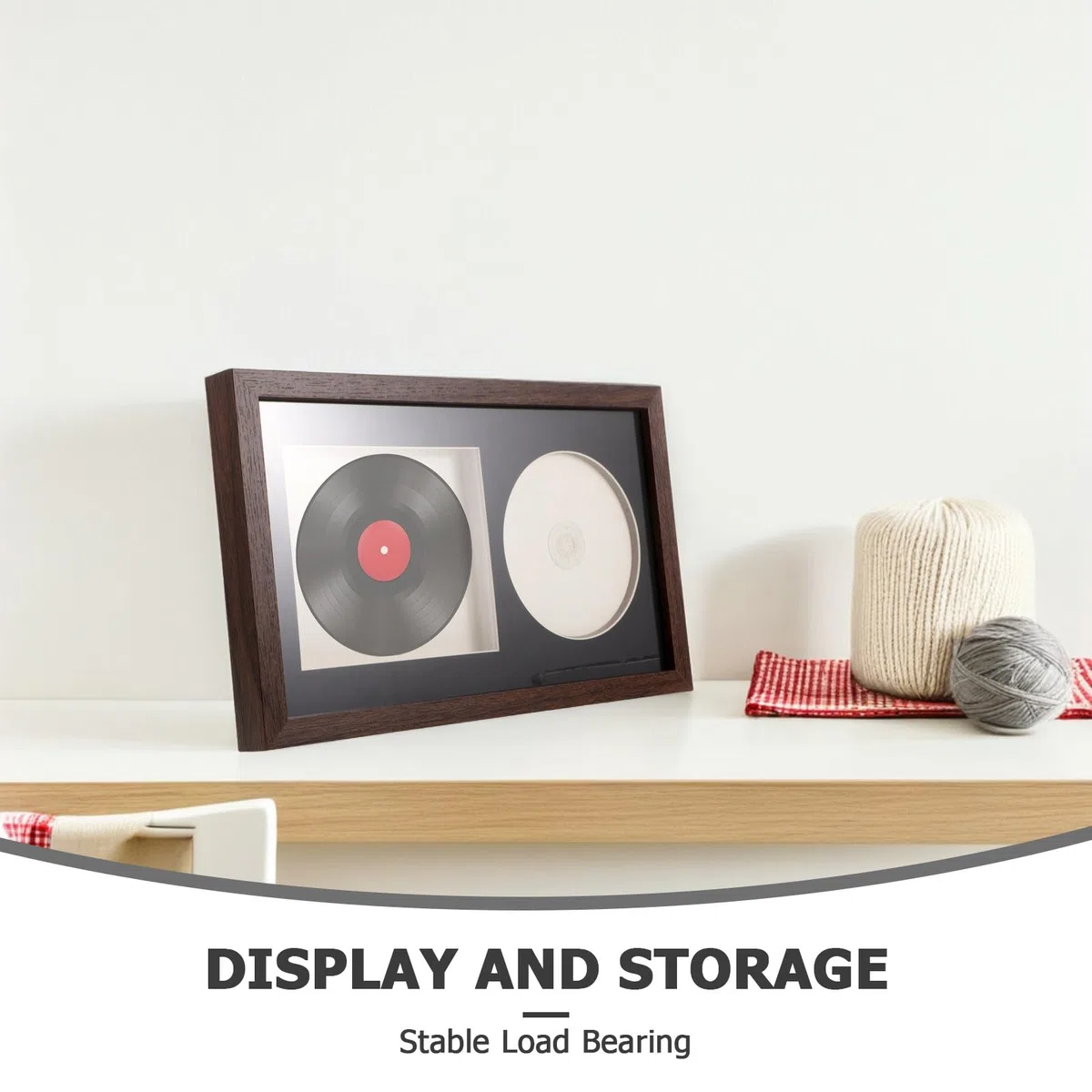 Levemolo Drewniana rama na płyty winylowe – stojąca gablota na płyty CD 14,2 x 12,4 cm z podpisanymi wkładkami – rama do prezentacji albumów muzycznych do sypialni, studia, biurka lub ściany