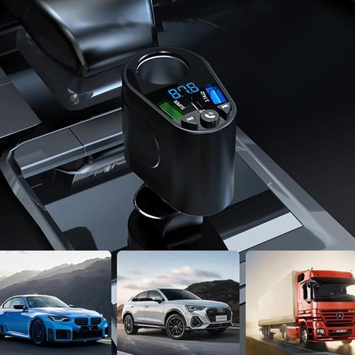 Ubric Transmiter FM Auto Bluetooth PD typ C szybka ładowarka do gniazda zapalniczki samochodowej wskaźnik napięcia