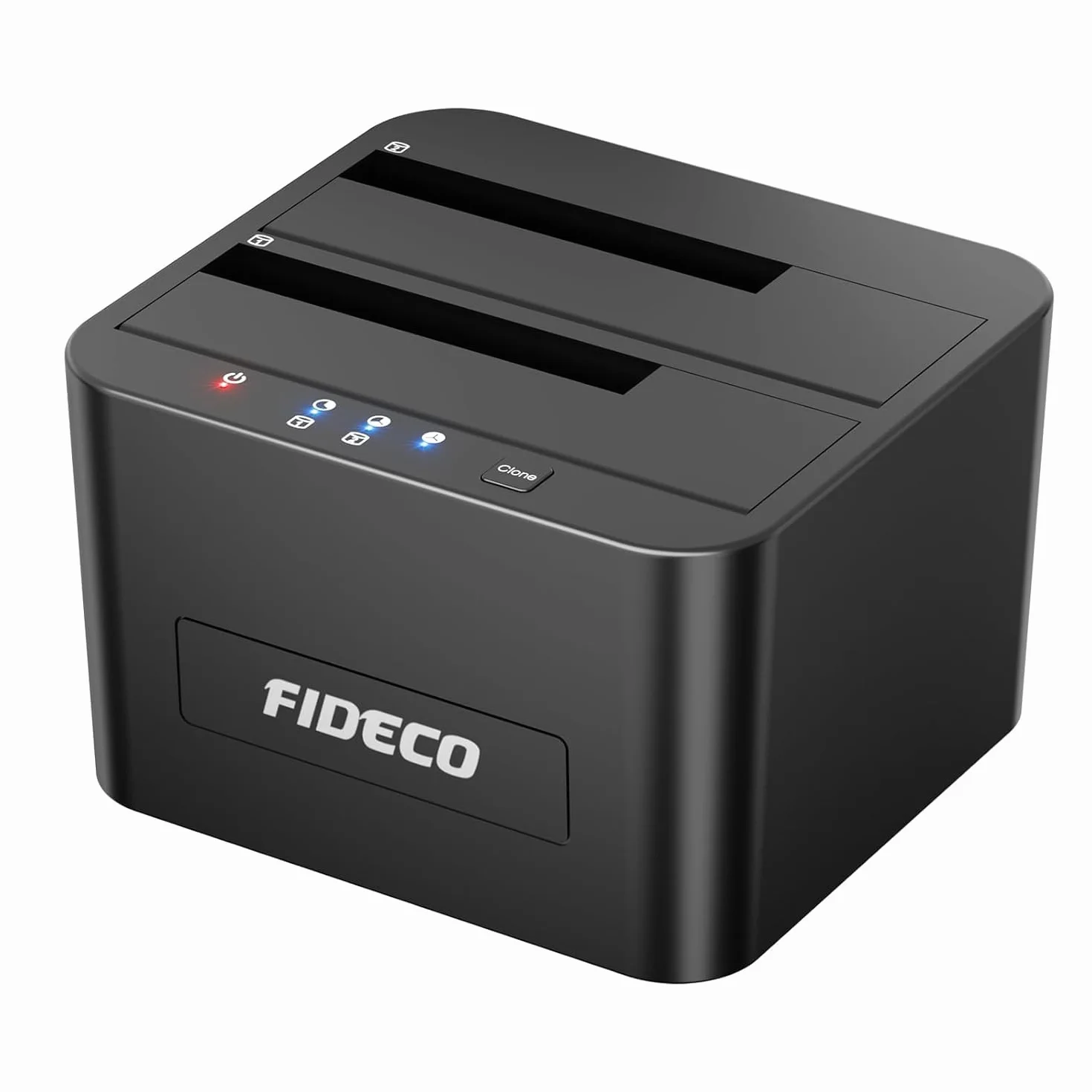 Fideco Stacja dokująca do dysków twardych, stacja dokująca USB 3.0, SATA, HDD dla 2,5 i 3,5-calowych dysków twardych SATA / SSD, podwójna zatoka, obsługuje klonowanie offline i UASP