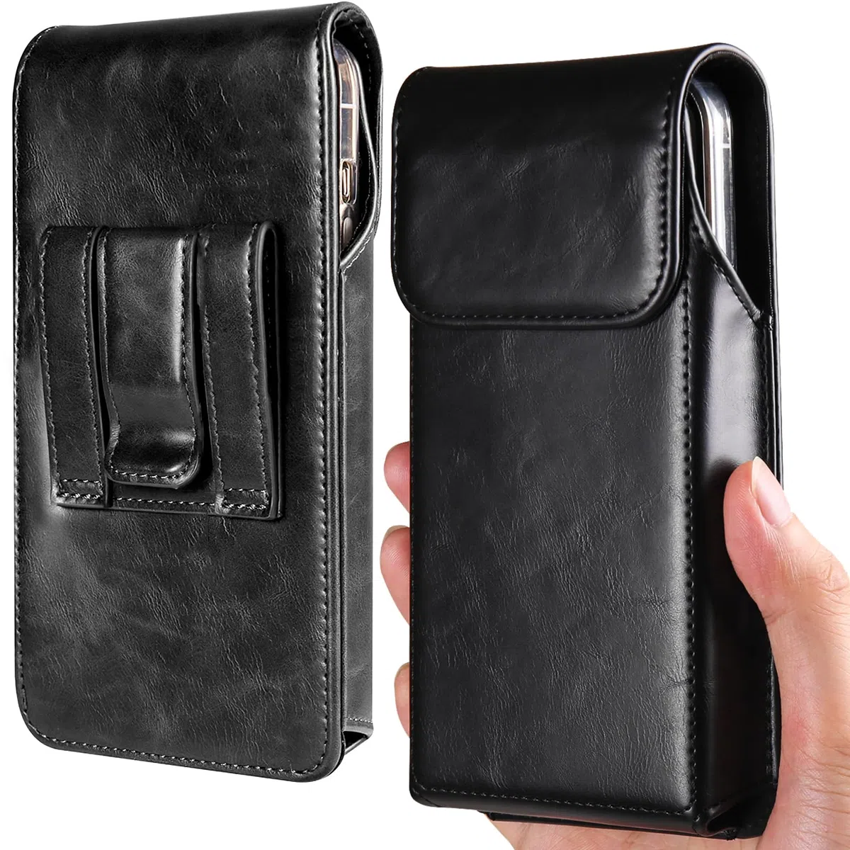 Miimall Etui na telefon kompatybilne z iPhone 17 Pro Max, [zamknięcie magnetyczne] [klips do paska] skórzane etui uchwyt na telefon, osłona szlufki na pasek do iPhone'a 17 Pro Max, czarna