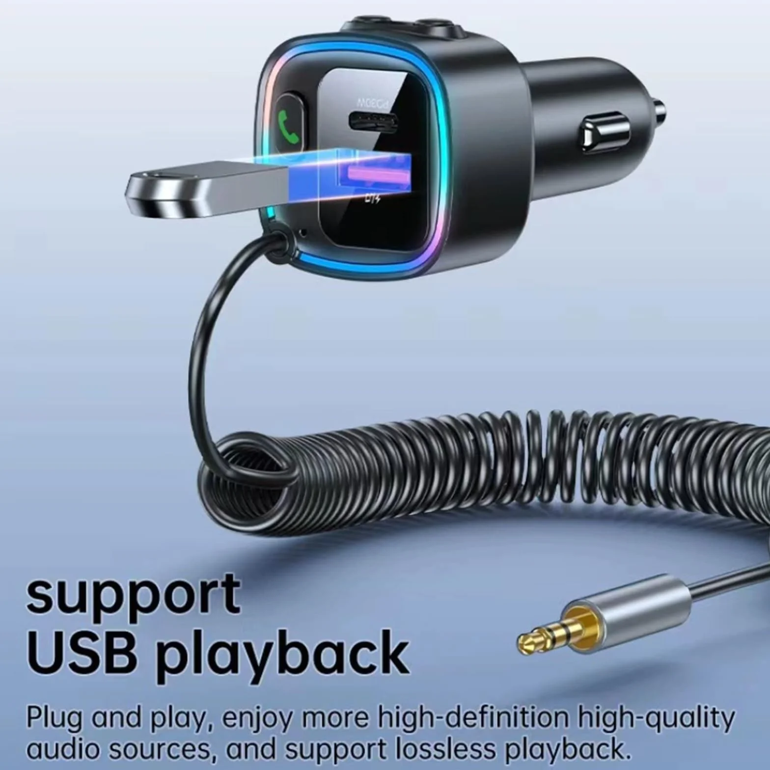 Aux Bluetooth 5.4 adapter do samochodu, odbiornik Bluetooth z wtyczką jack 3,5 mm do rozmów telefonicznych i bezprzewodowej muzyki, ładowarka samochodowa USB C z szybkim ładowaniem PD 30 W i QC 12 W