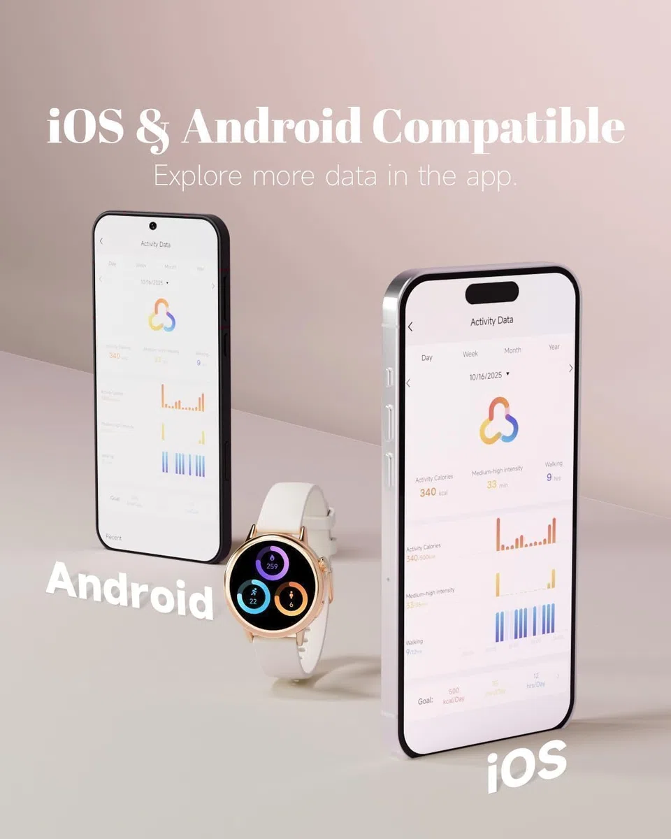 TOOBUR Petite Smartwatch dla kobiet z małym nadgarstkiem, 37 mm AMOLED Smartwatch, kompatybilny z Androidem i iOS, tracker fitness z monitorem kroków/snu/HR, elegancko zapakowany, ładny prezent dla