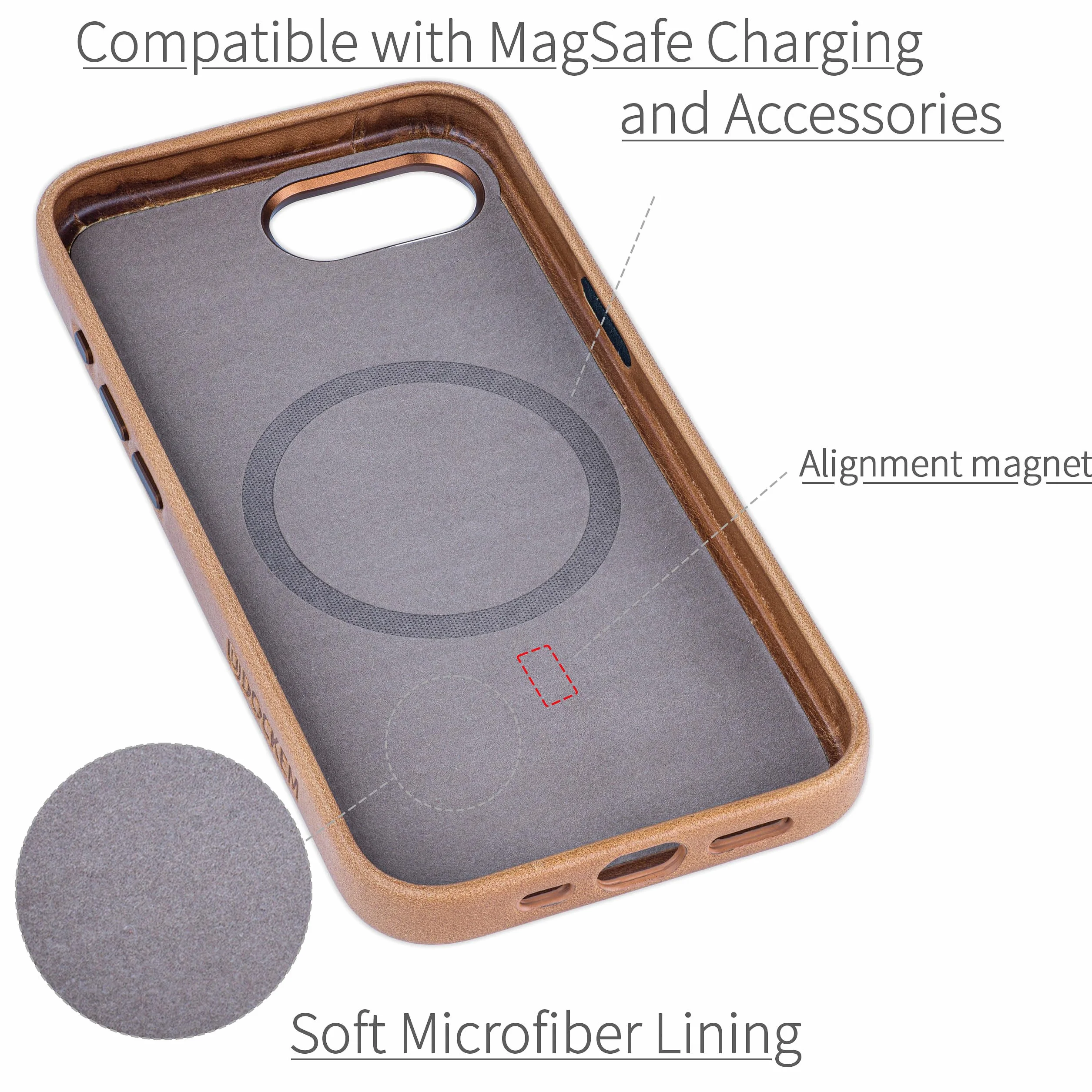 Dockem Skórzane Etui dla iPhone 17e, iPhone 16e, Kompatybilne z MagSafe - Gładka Skóra Licowa (MSGL, Jasnobrazowy)