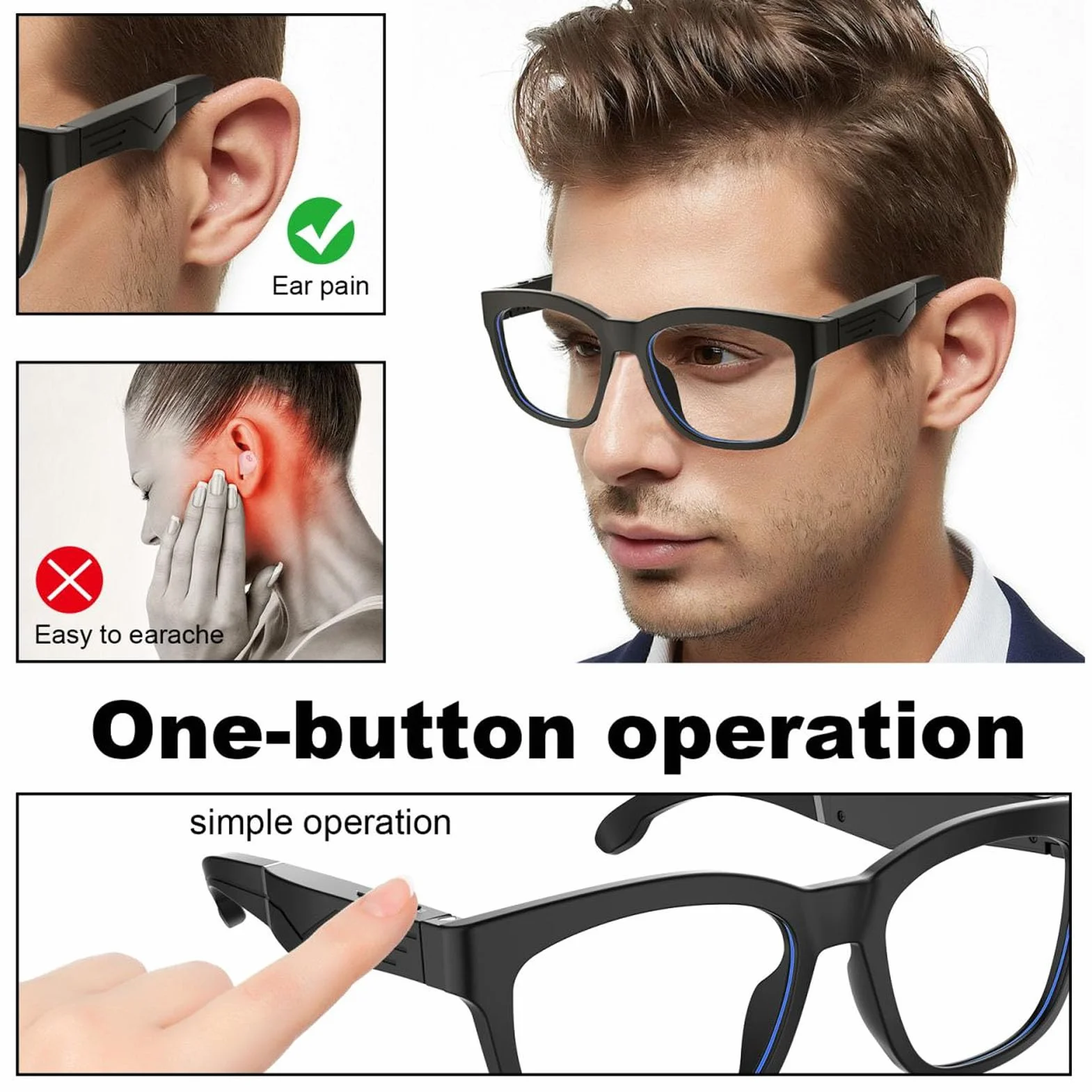 Inteligentne Okulary Bluetooth 5.0 z Filtrem Niebieskiego światła, Inteligentne Okulary Audio dla Kobiet i Mężczyzn, Wbudowany Mikrofon i Głośnik, Polaryzacyjne Soczewki