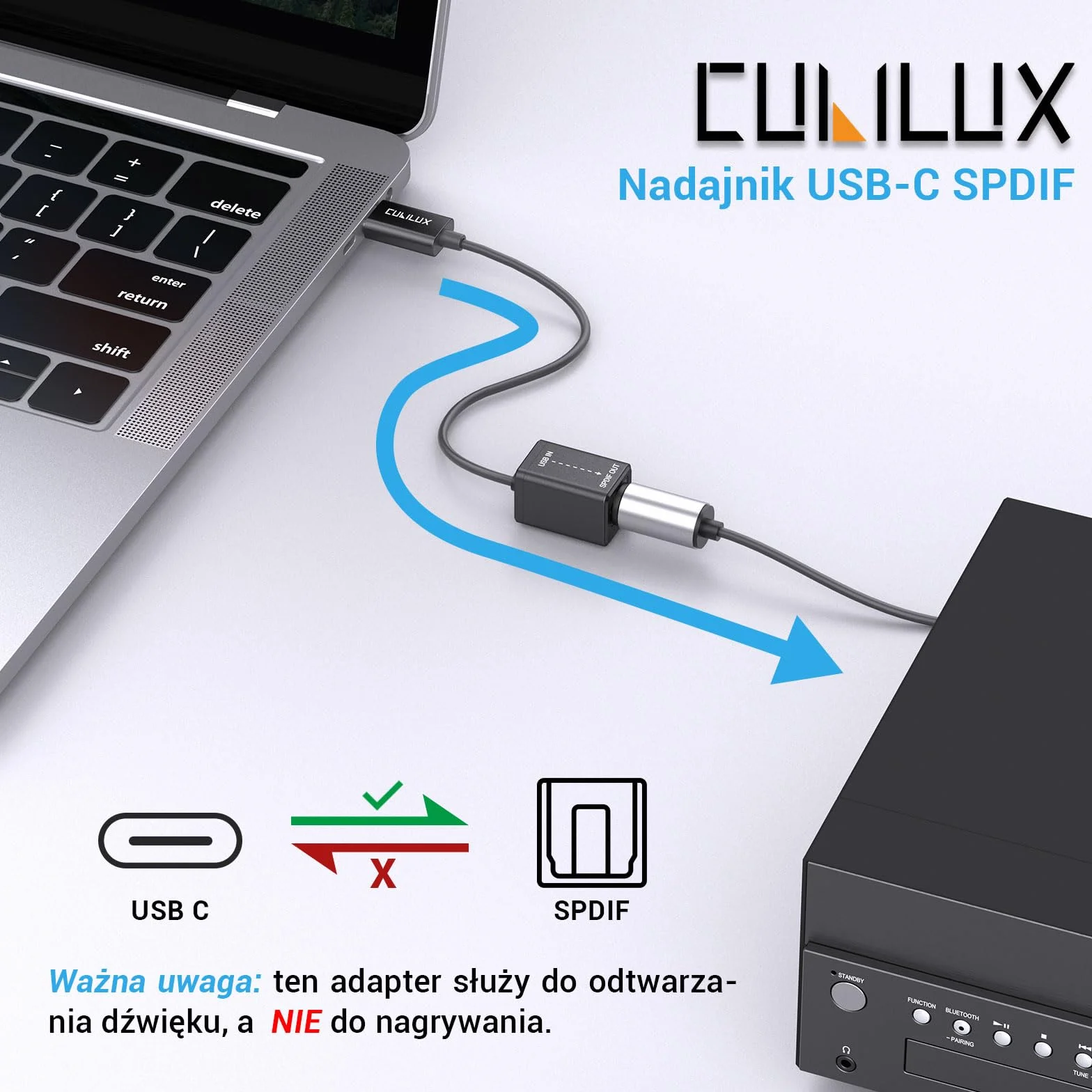 Cubilux USB C do SPDIF adapter wyjścia audio optycznego 192 KHz/24 bity