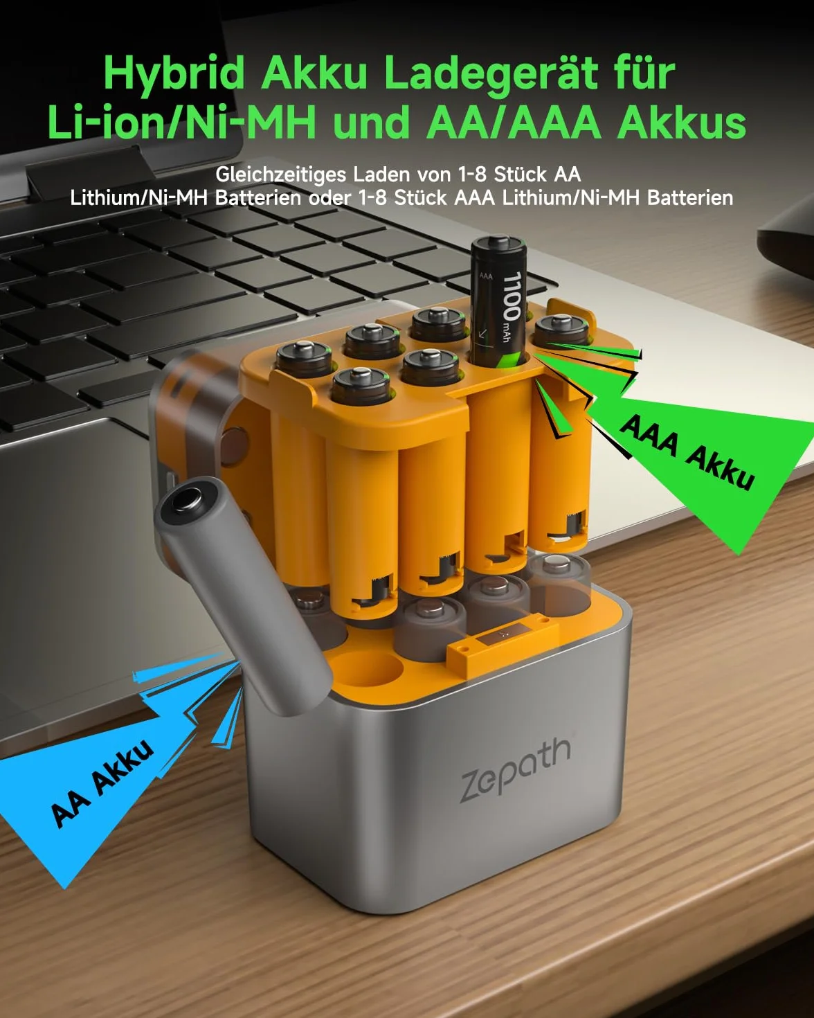 Ładowarka hybrydowa Li-ion/NI-MH 8-slotowa do akumulatorów AA/AAA 1100mAh 1,2V z 16 akumulatorami NI-MH