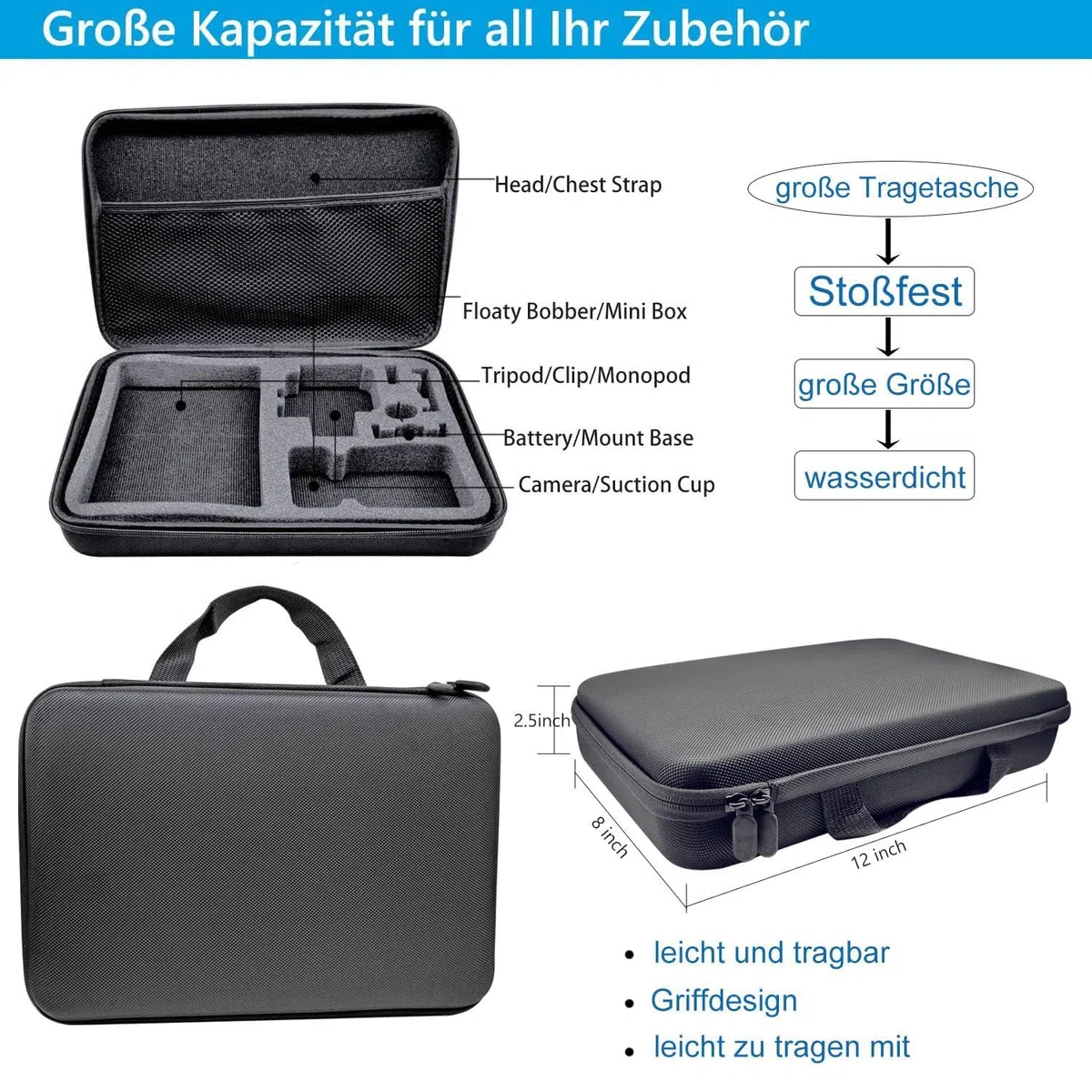 Ulepszony zestaw akcesoriów do GoPro Hero 13 Black Kit, wodoszczelny pokrowiec ochronny, wodoszczelna obudowa, akcesoria do snorkelingu, uchwyt rowerowy kijek do selfie, pasek na głowę do GoPro Hero13