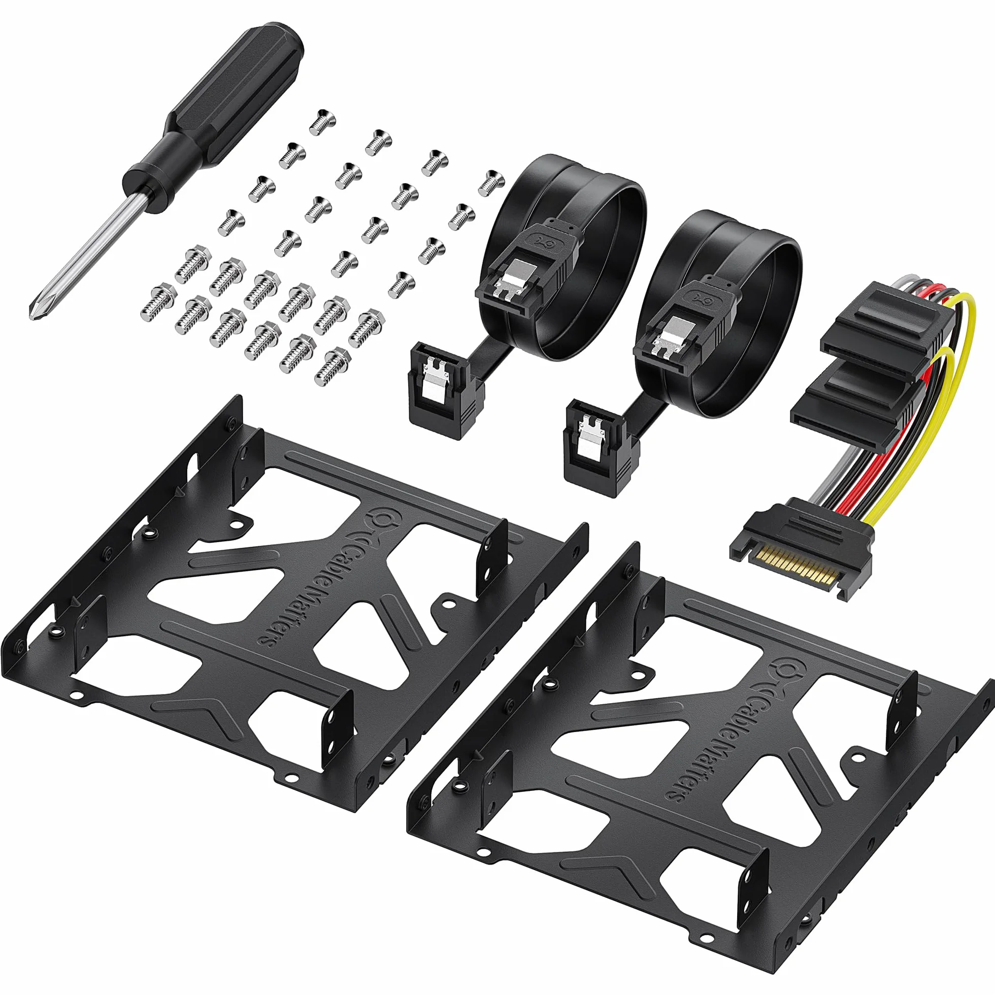 Cable Matters Zestaw 2 ramek montażowych SSD 2.5 na 3.5 dual (adapter SSD 2,5 na 3,5) All-in-One Kit w kolorze czarnym – zestaw zawiera uchwyt, śruby, kabel i śrubokręt