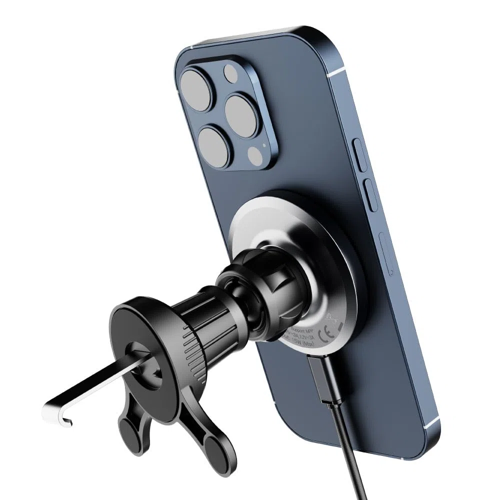 Nevox Qi2 bezprzewodowa ładowarka samochodowa 15 W – kompatybilny z MagSafe magnetyczny uchwyt na telefon komórkowy do kratki wentylacyjnej – szybkie ładowanie za pomocą Qi2, duża siła magnetyczna