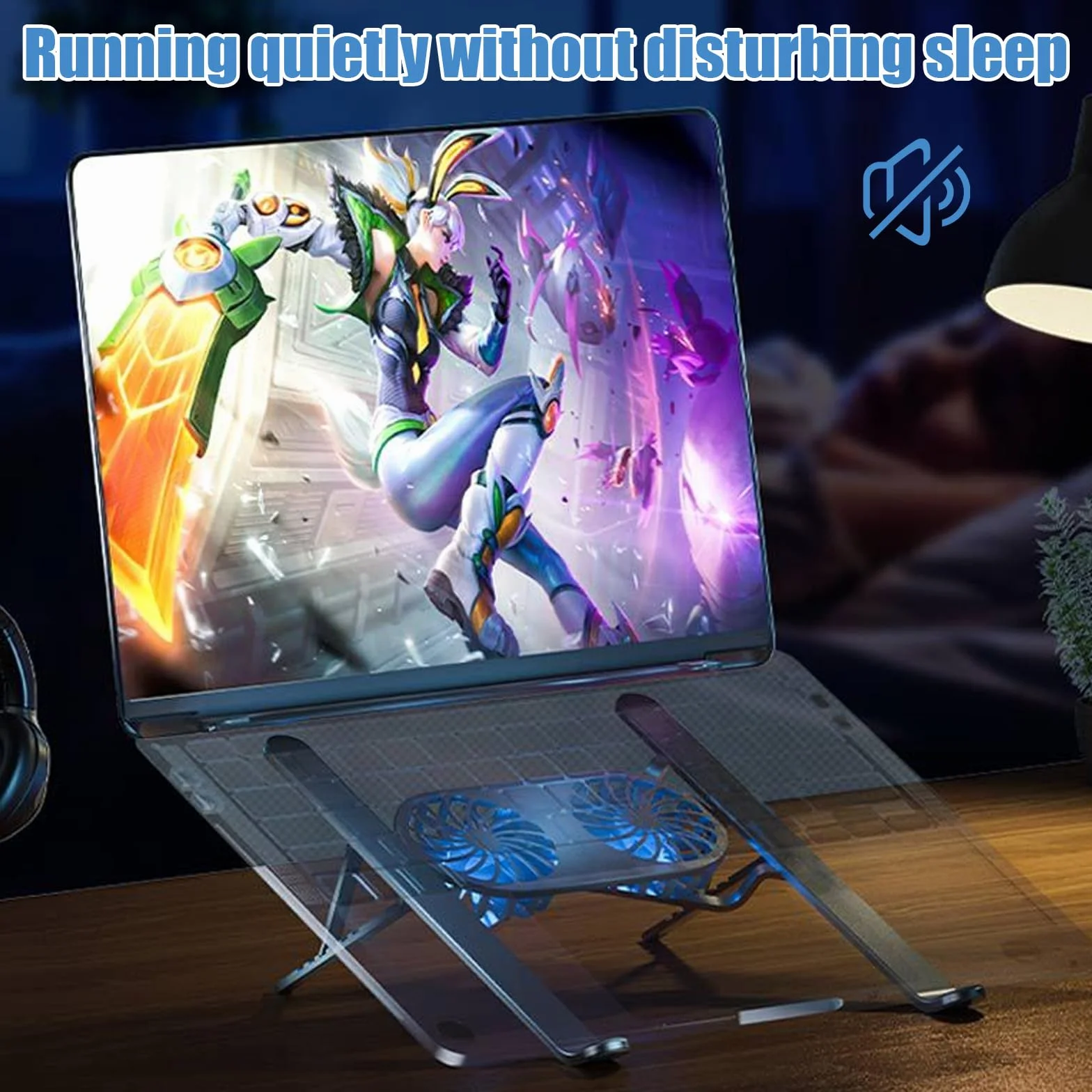 Podstawa chłodząca do laptopa, składany stojak na laptopa, system chłodzenia laptopa z 2 cichymi wentylatorami, regulowana wysokość, światła LED, do laptopów 10-15,6 cala
