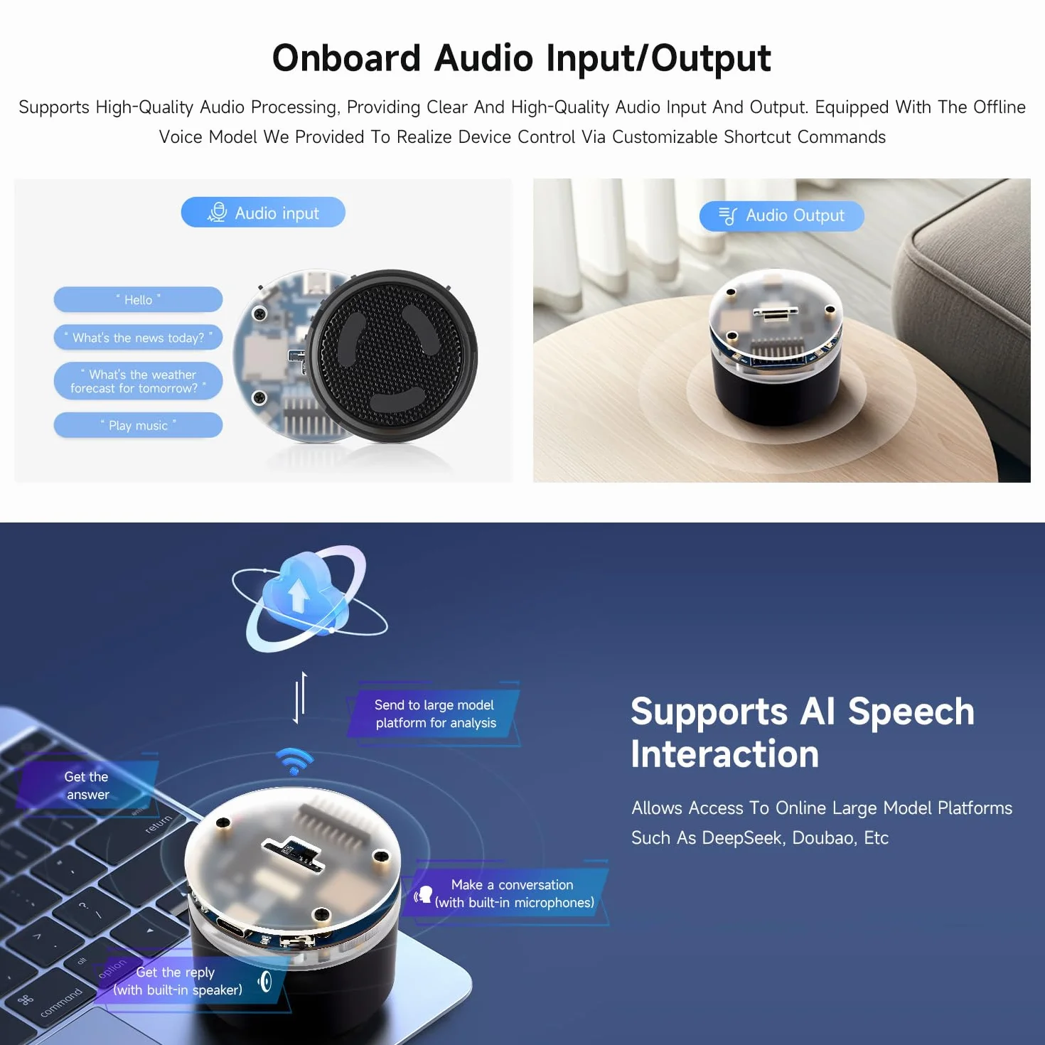 Waveshare ESP32-S3 AI Smart Speaker Development Board, podwójne mikrofony, redukcja szumów, oświetlenie RGB, wyświetlacz zewnętrzny i obsługa kamery