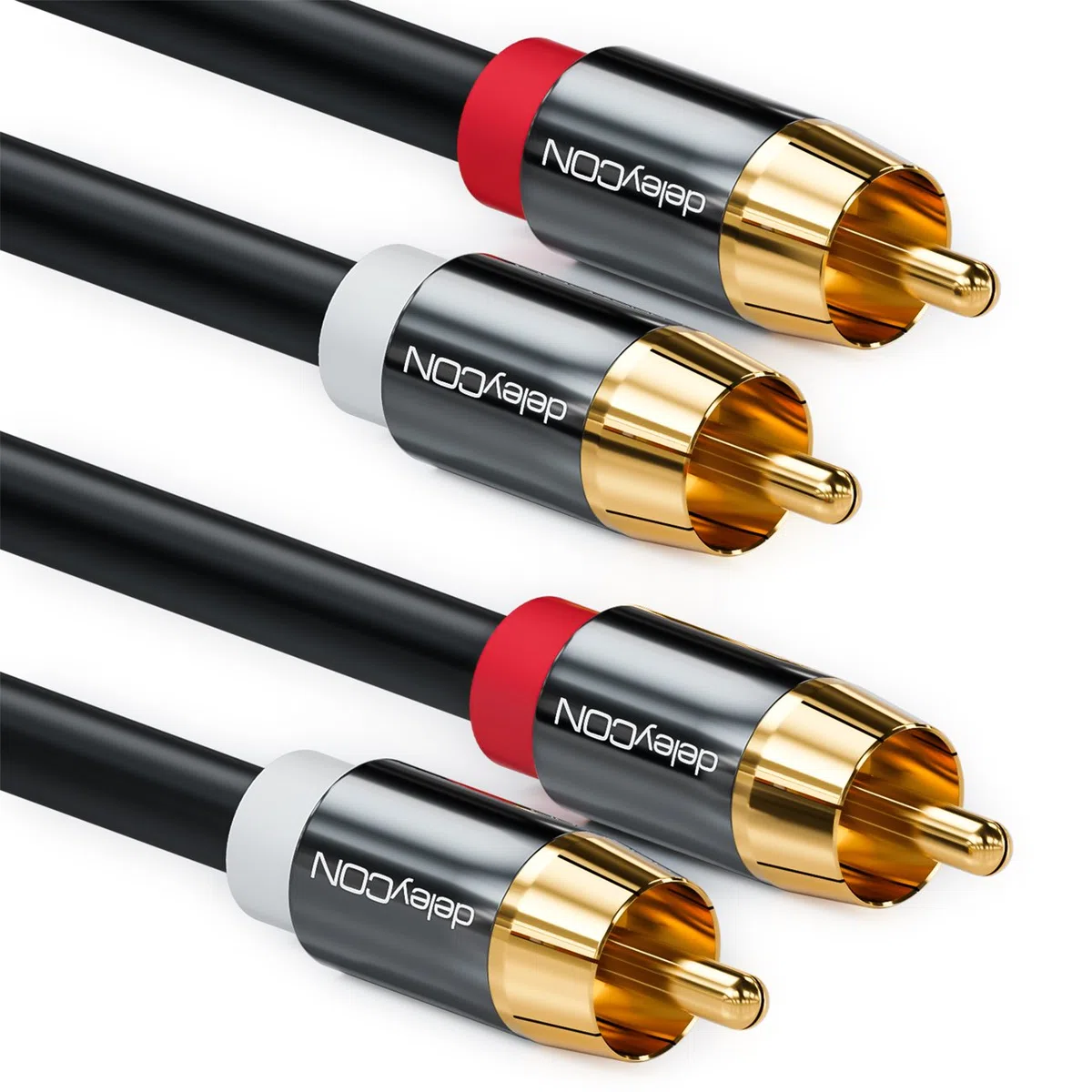 deleyCON 0,5m Kabel Cinch Stereo Audio RCA - 2x Wtyk - do Zestawu HiFi, Odbiornika HiFi, Kina Domowego, Odtwarzacza Blu-Ray - Czarny