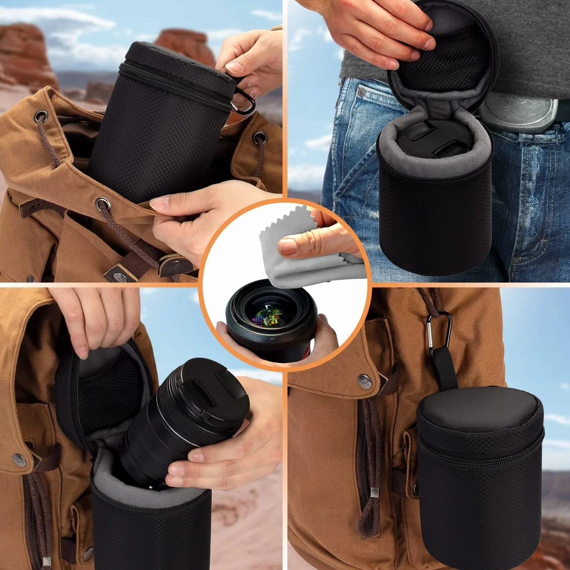 ARVOK Etui na obiektyw aparatu, wodoodporne etui ochronne na obiektyw aparatu DSLR, 4 rozmiary grubej torby na obiektyw aparatu Tamron, Sigma, Pentax, Sony, Fuji, Panasonic (4 sztuki)
