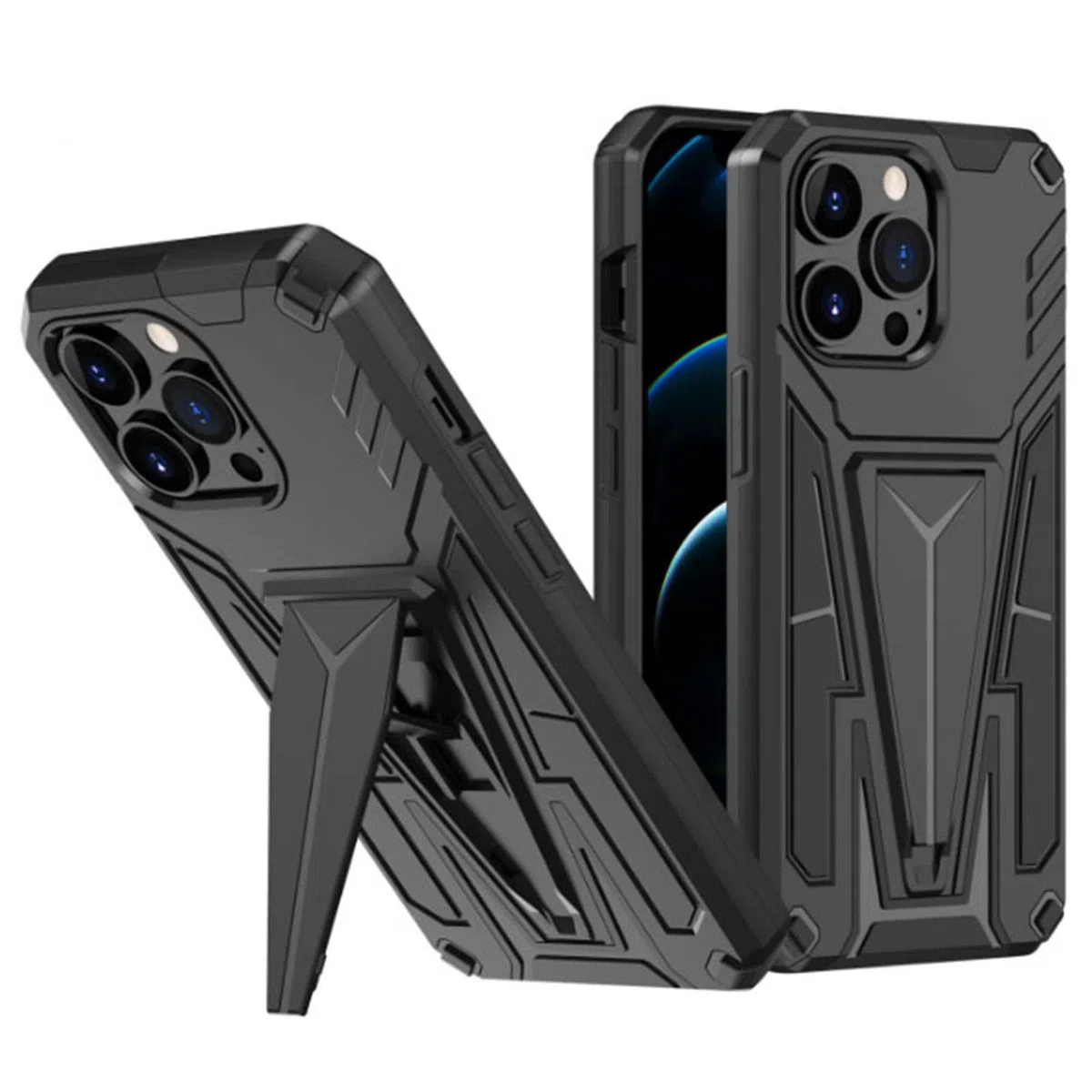 Etui do iPhone 13 Pro Max/13 Pro/13/13 mini, odporne na wstrząsy twardy tylny zderzak silikonowy pokrowiec ochronny z podpórką, kompatybilny z magnetycznym uchwytem samochodowym, czarny, 13 Pro Max 6,7"