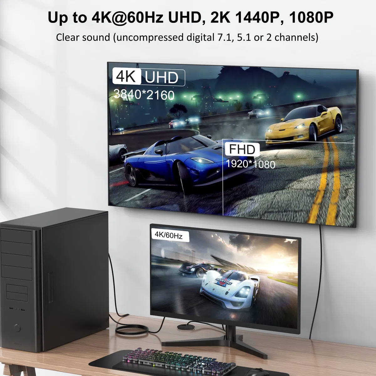 Pozłacany kabel DisplayPort do monitora DisplayPort, gotowy do rozdzielczości 4K