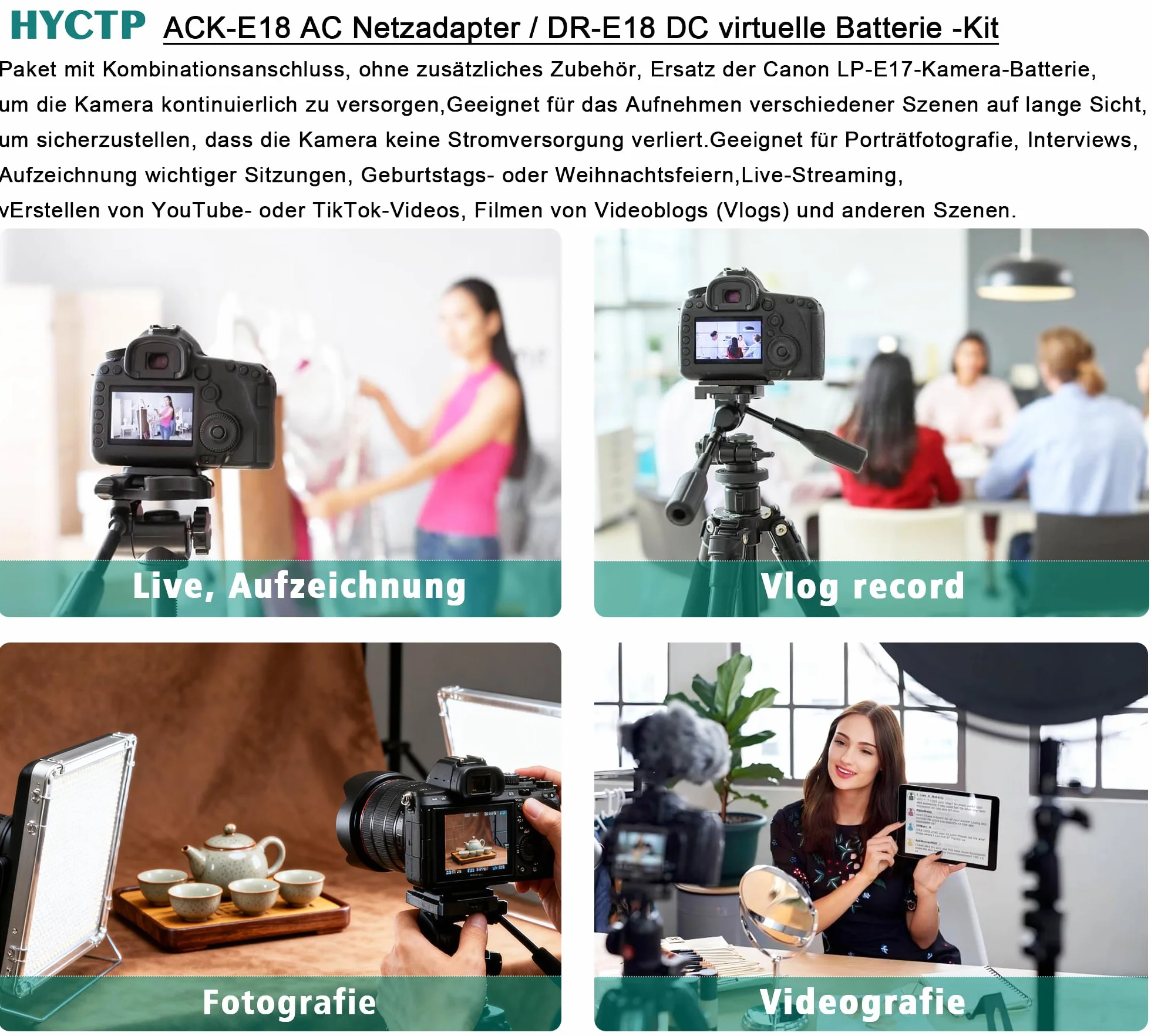 ACK-E18 adapter sieciowy DR-E18 DC łącznik Dummy bateria Kit do Canon EOS Rebel T6i T7i T8i SL2 SL3 T6s X8i X9i X10 EOS RP R8 R10 R50 R100 77D 200D 50D 800D 850D 9000D