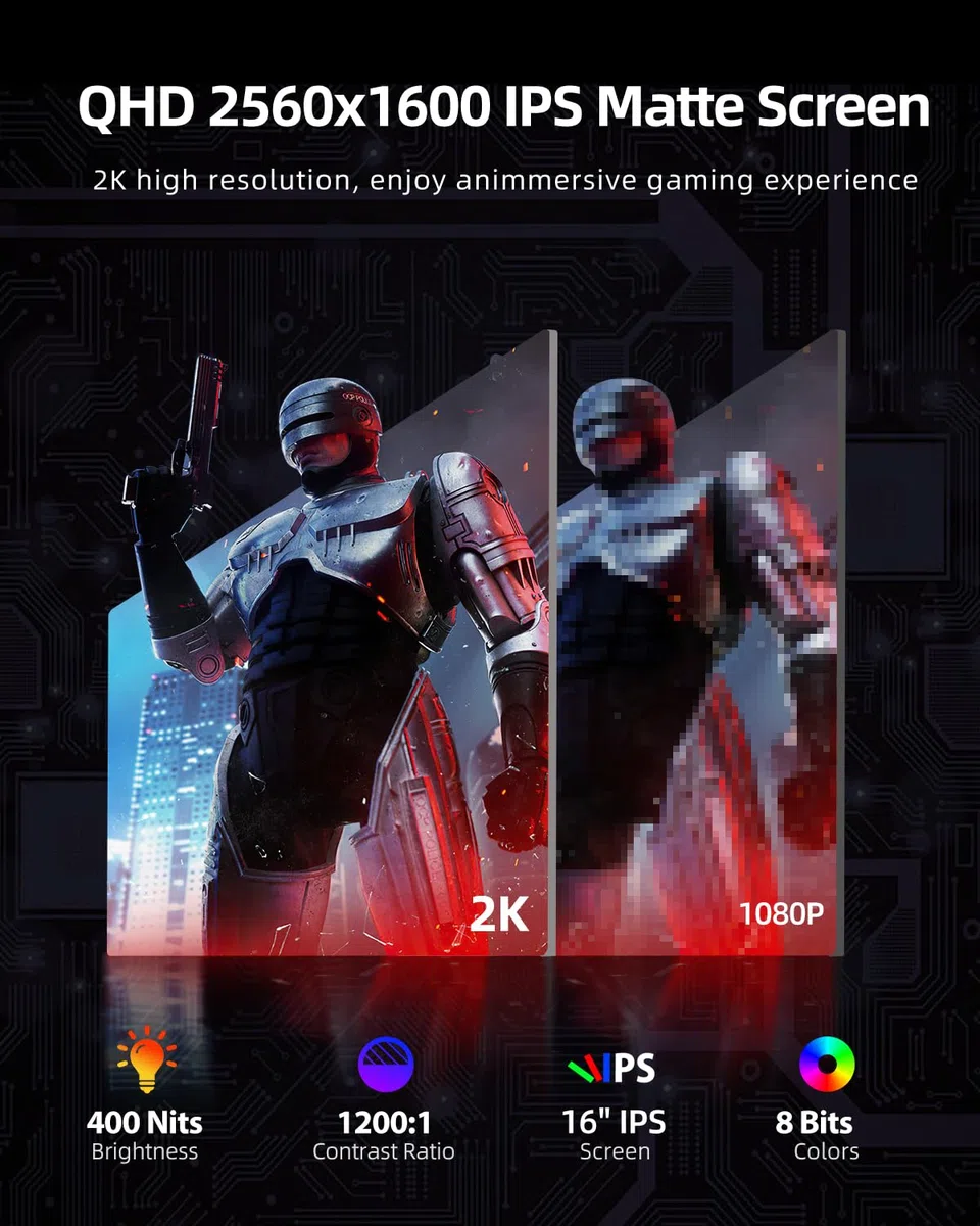 UPERFECT 2K 120 Hz 16 cali Przenośny monitor 2560 * 1600 2000:1 Kontrast 400 Nits Display IPS Mini HDMI USB C do komputera Laptop Smartphone Xbo Switch PS-4/5, kompatybilny ekran mobilny VESA