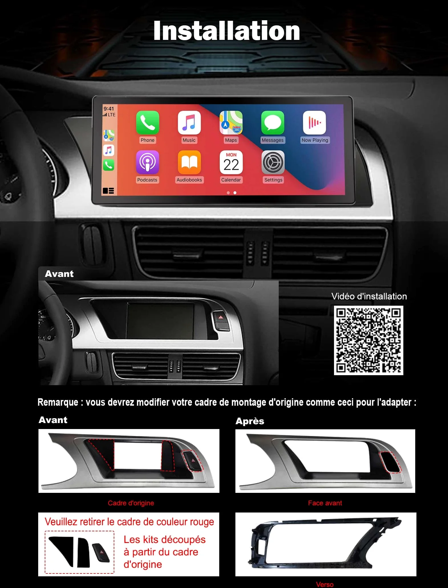 10,25" 8-rdzeniowy 4 + 64 GB CarPlay Android 14 radio samochodowe GPS nawigacja do Audi A4/A5/B8/S4/S5 obsługuje nawigację GPS, Carplay, IPS, WiFi, 4G, WiFi, DAB+, do niskiej konfiguracji