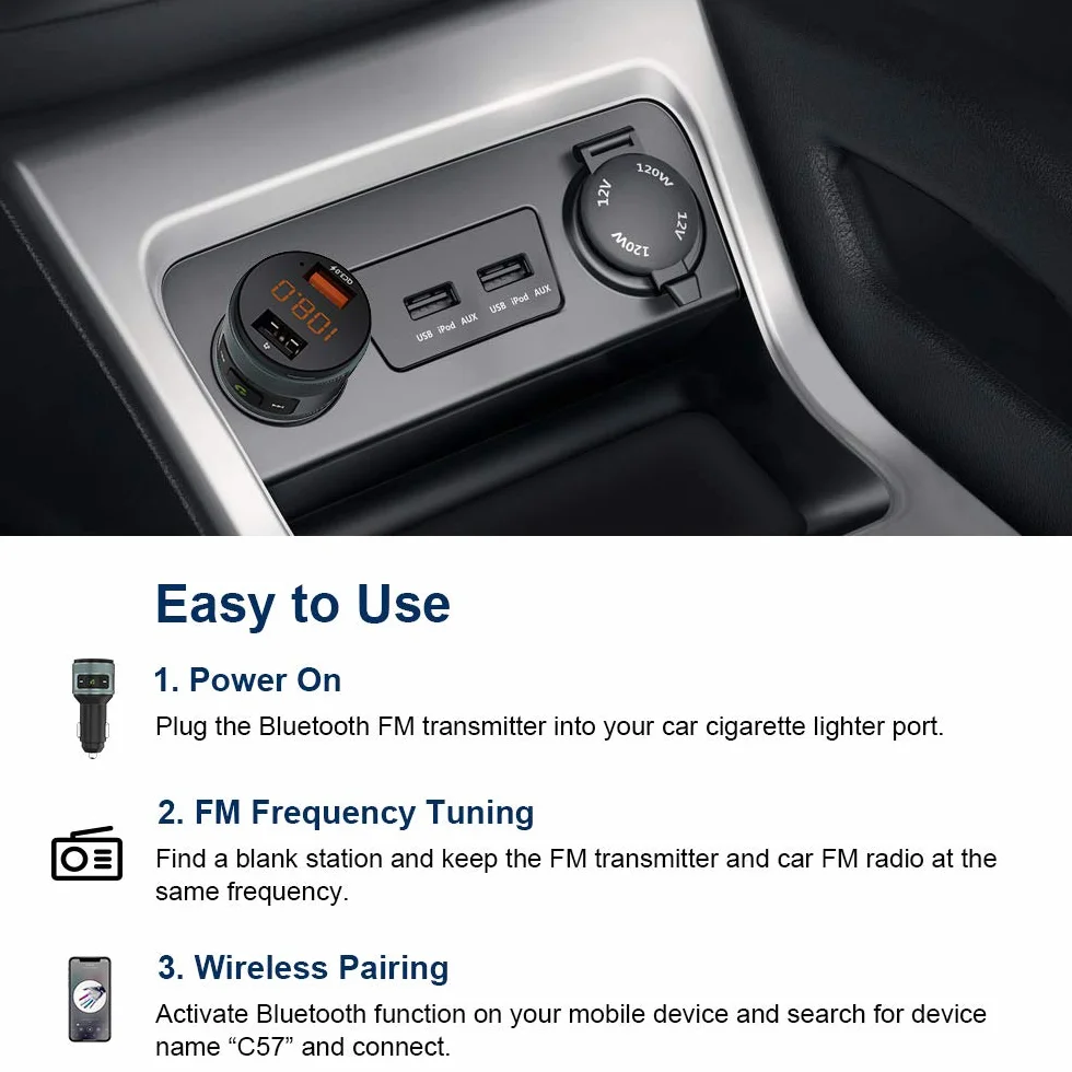 Zealife Transmiter Bluetooth FM Samochodowy QC 3.0 Bezprzewodowy Adapter Zestaw Głośnomówiący Ładowarka Dual USB 64 GB