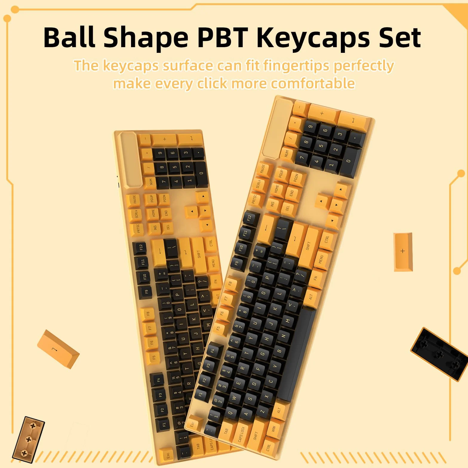 Pełny zestaw klawiszy PBT OEM z podwójnym strzałem do klawiatur mechanicznych ANSI. Obsługuje Cherry/Gateron/Kailh/Akko i inne przełączniki MX. Tylko nasadki klawiszy-czarno-żółte (150 klawiszy)