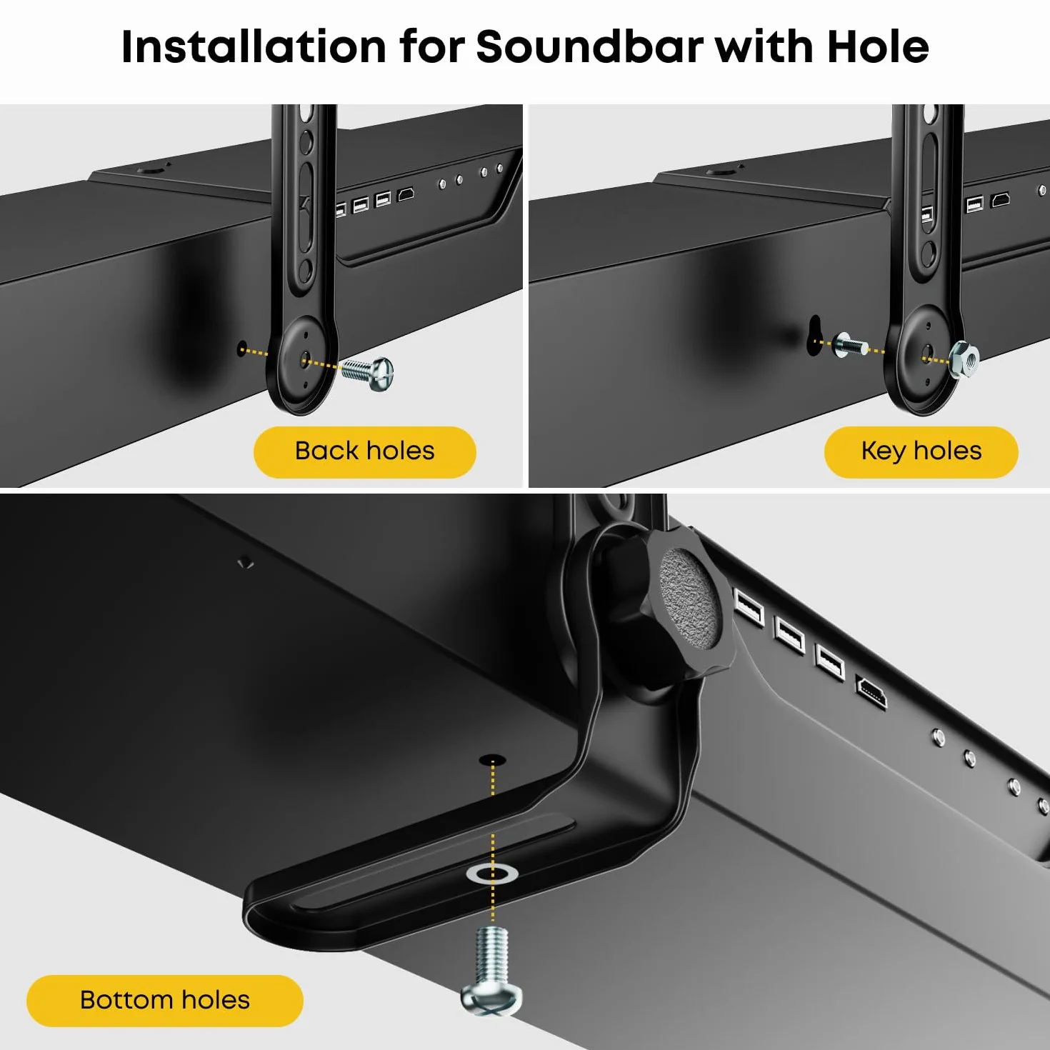 Uniwersalny uchwyt na soundbar do montażu pod lub nad telewizorem, pasuje do większości soundbarów do 15 kg, do maks. 90" TV, uchwyt soundbar na telewizorze bez wiercenia
