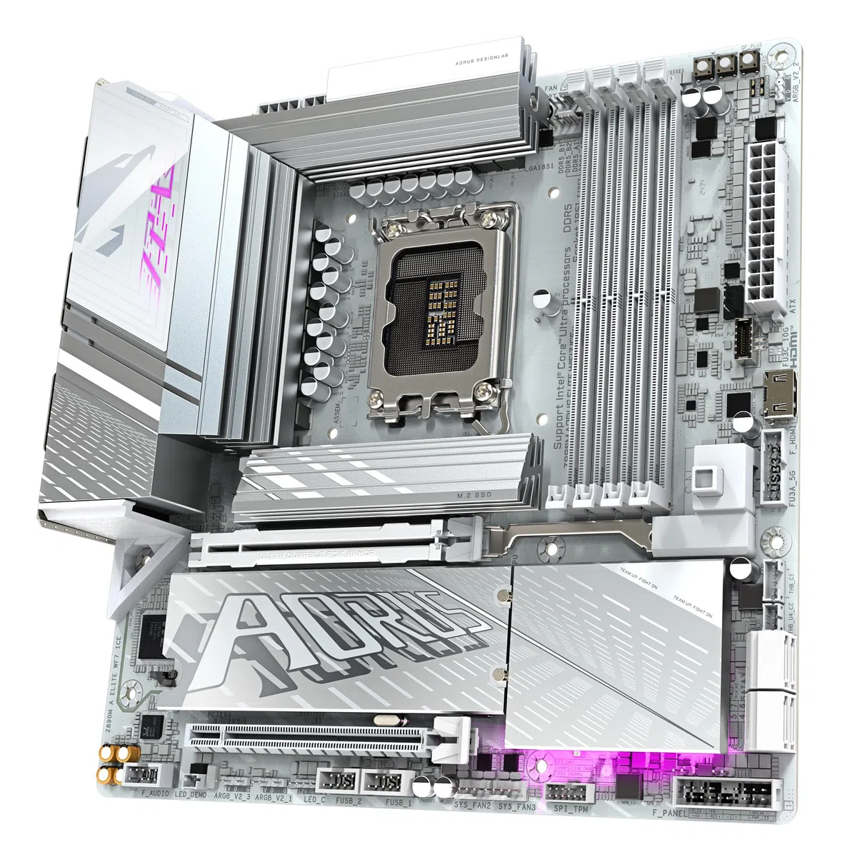 GIGABYTE Płyta główna Z890M AORUS ELITE WIFI7 ICE - obsługuje procesory Intel Core Ultra (seria 2), 12+1+2 fazy VRM, do 8800 MHz DDR5 (OC), 1 x PCIe 5.0 + 2 x PCIe 4.0, Wi-Fi 7, 2.5 GbE LAN,