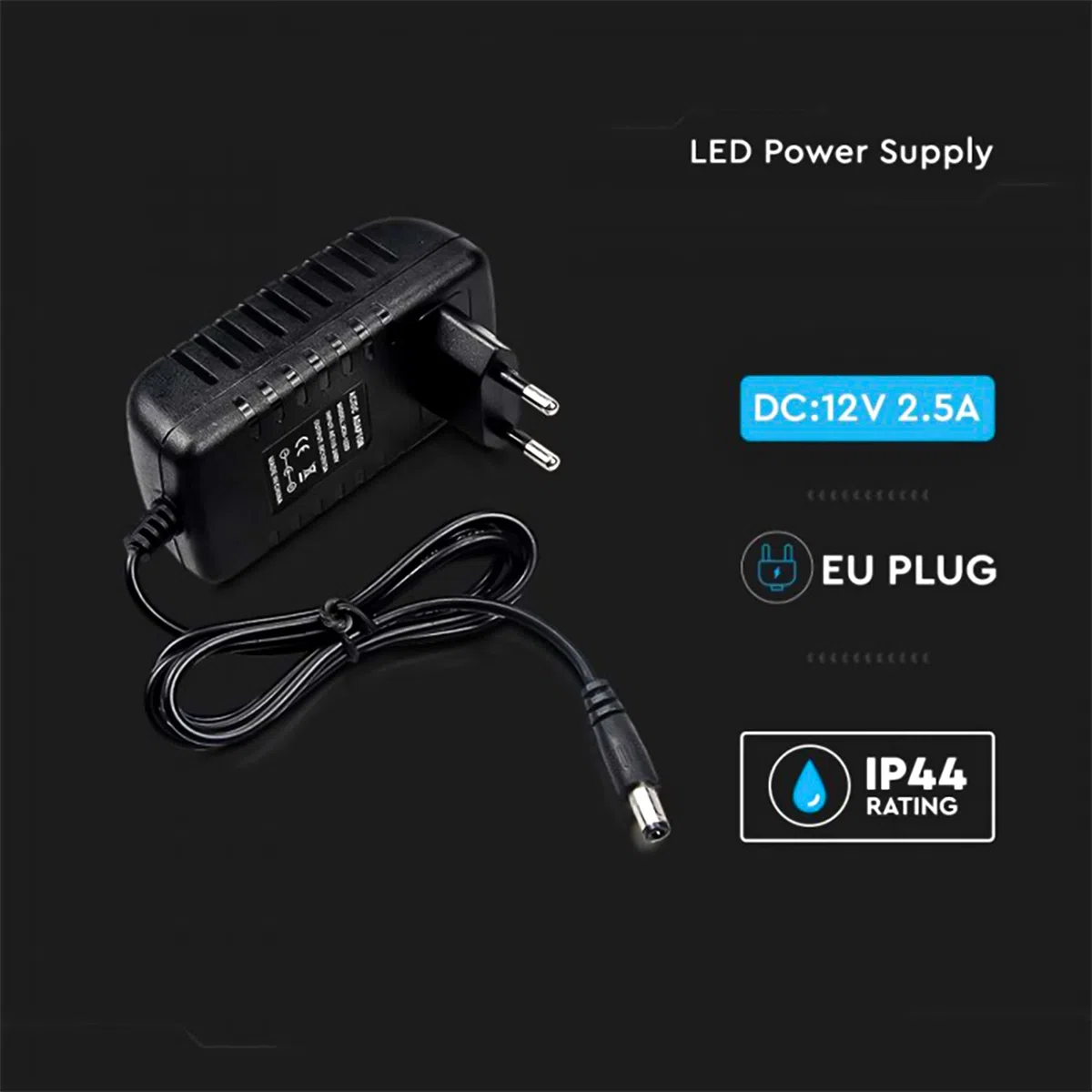 V-TAC Zasilacz 12 V 30 W 2,5 A do kamer, taśmy LED, modem - Adapter transformatora 12 V z wtyczką domową do ekranów i urządzeń elektronicznych - Wejście AC 100-240 V - 50/60 Hz